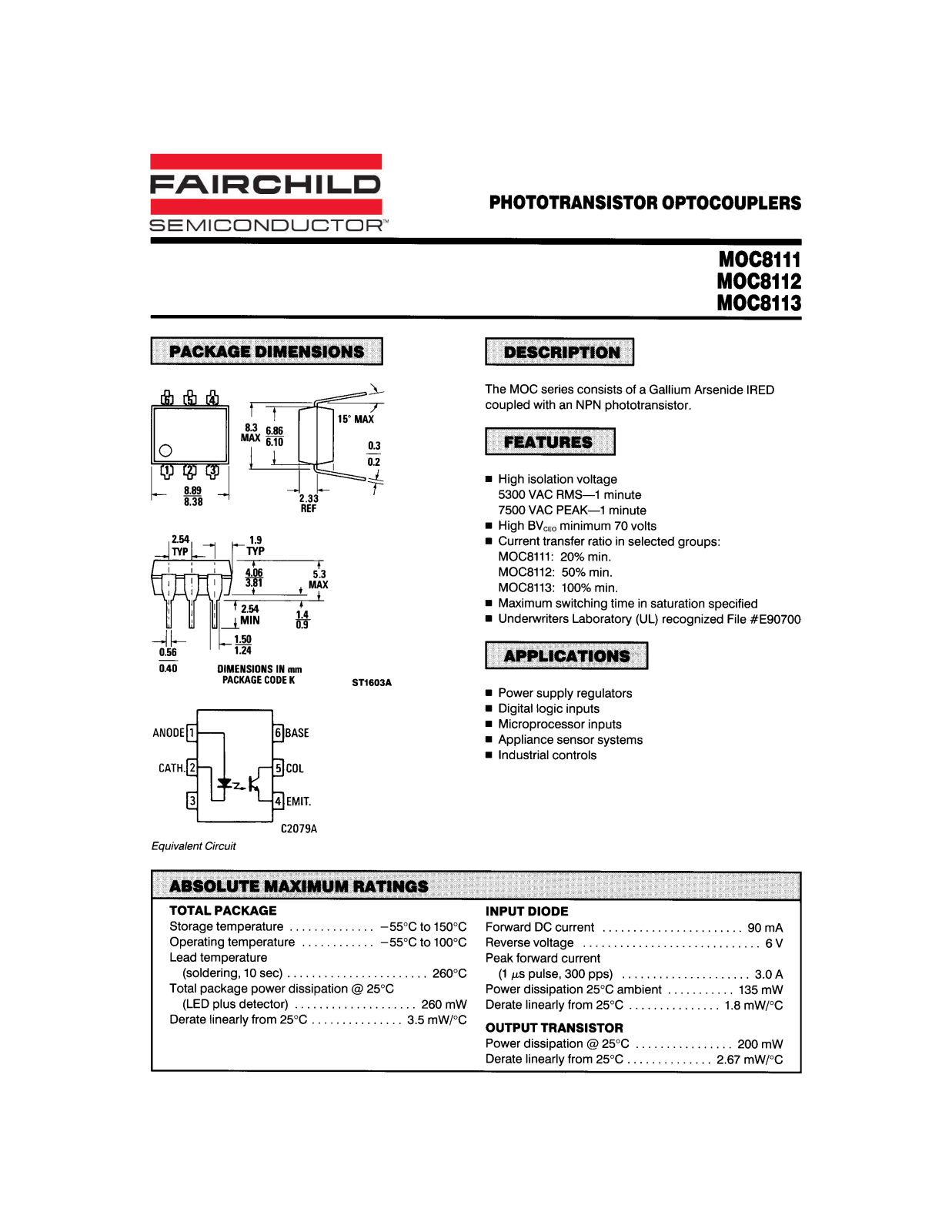 Fairchild Semiconductor MOC8111, MOC8113 Datasheet