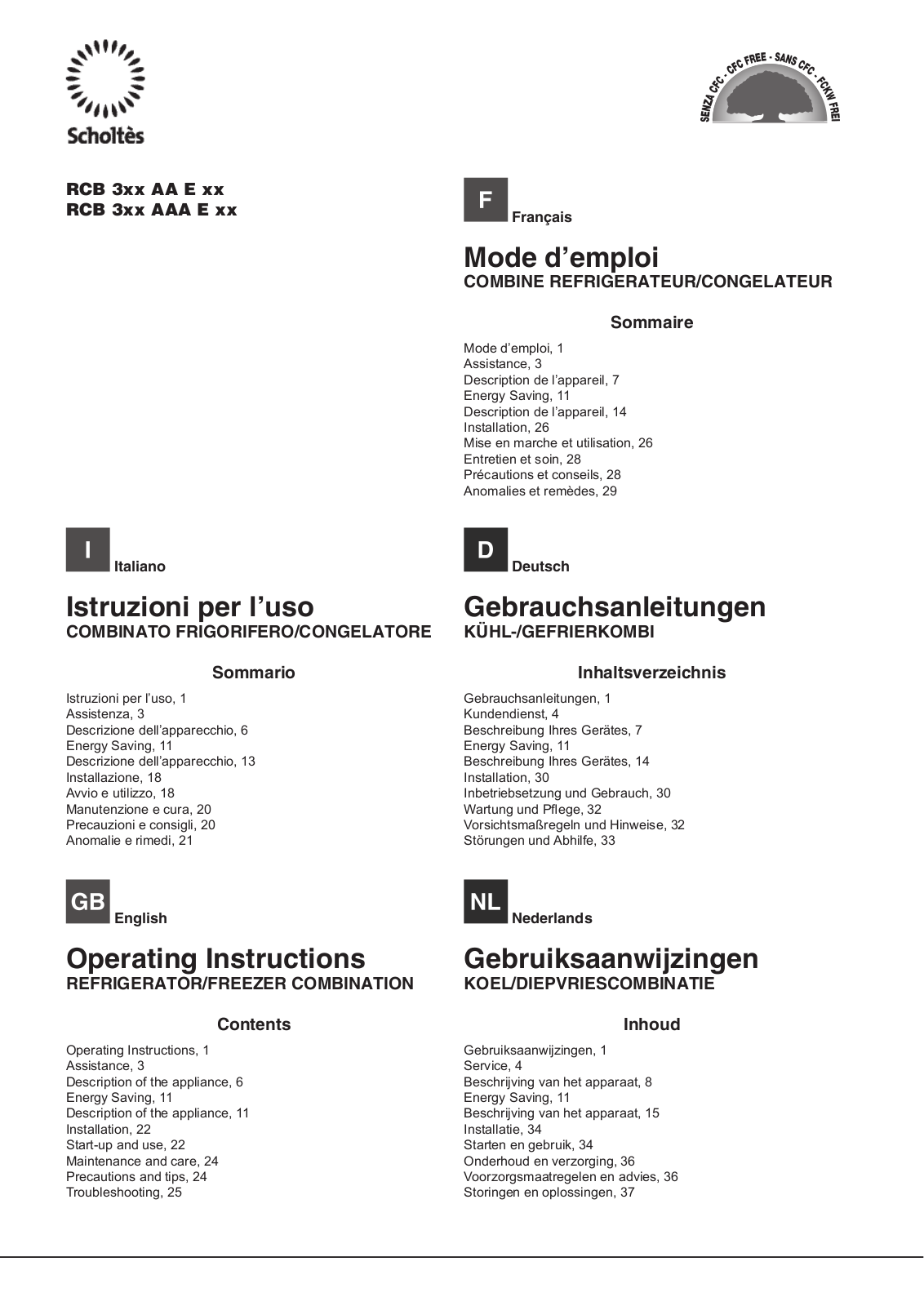 SCHOLTES RCB 33 AA E, RCB 33 AAA E User Manual