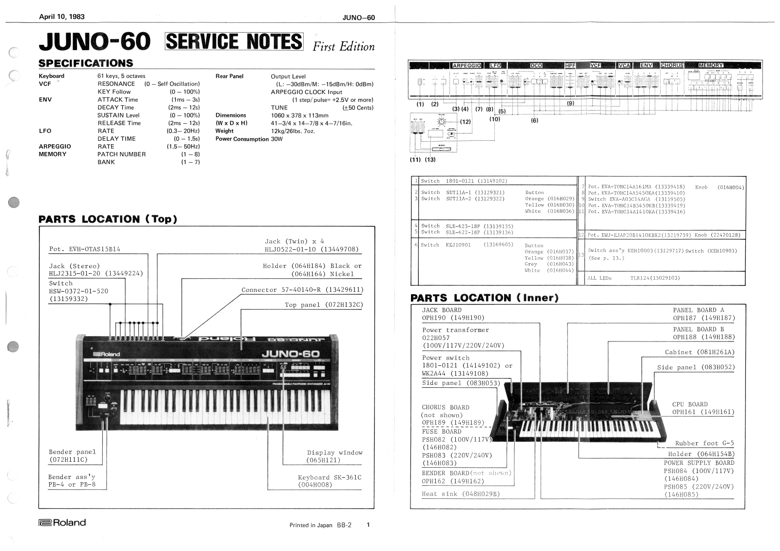 Roland Corporation JUNO-60 Service Manual