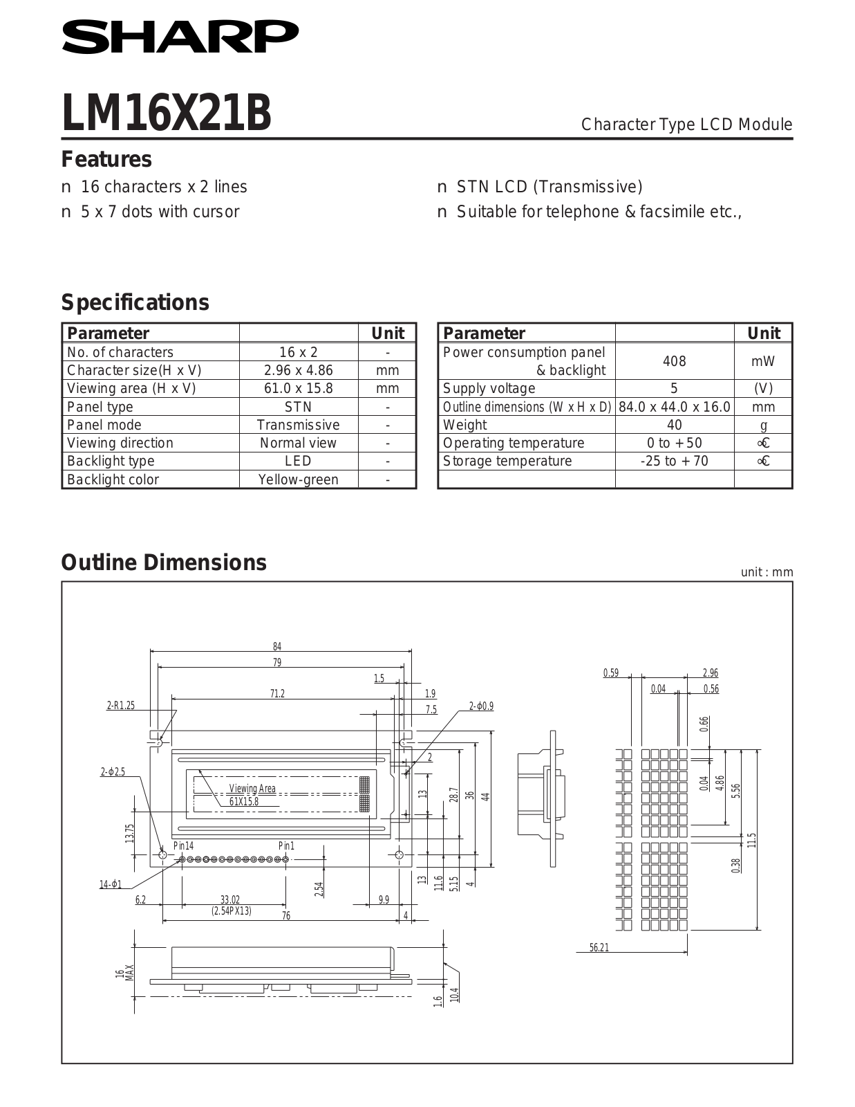 Datasheet LM16X21B Datasheet (Sharp) - ManualMachine.com