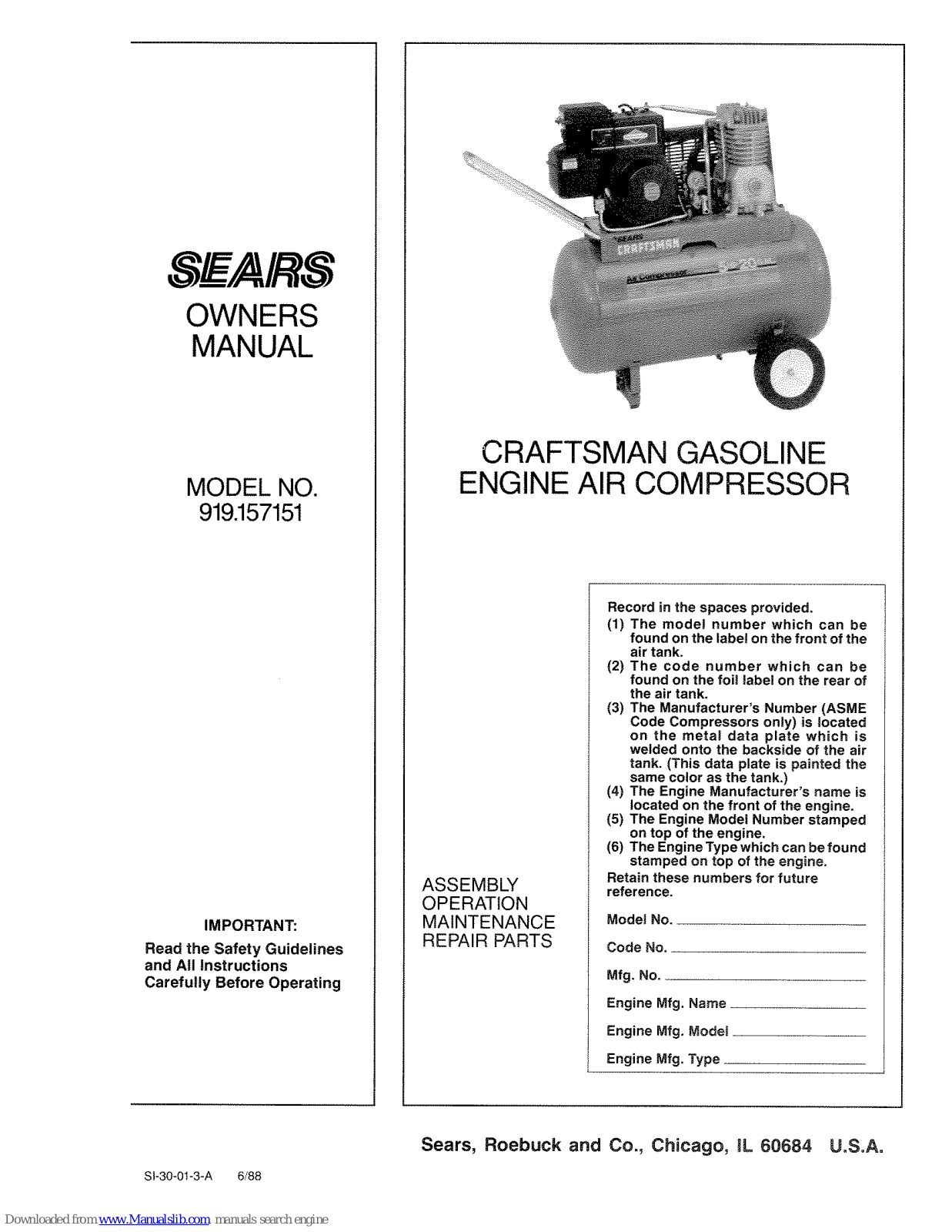 Sears 919.157151 Owner's Manual