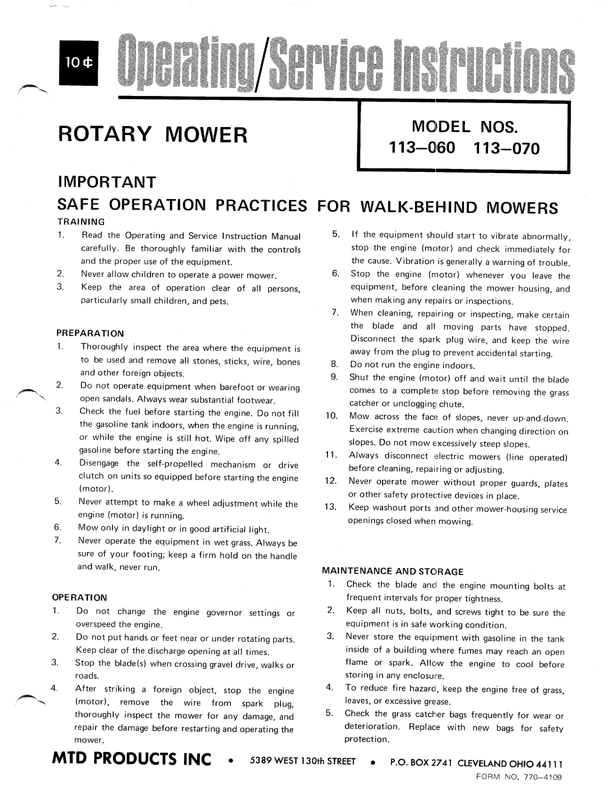 MTD 113-060 User Manual