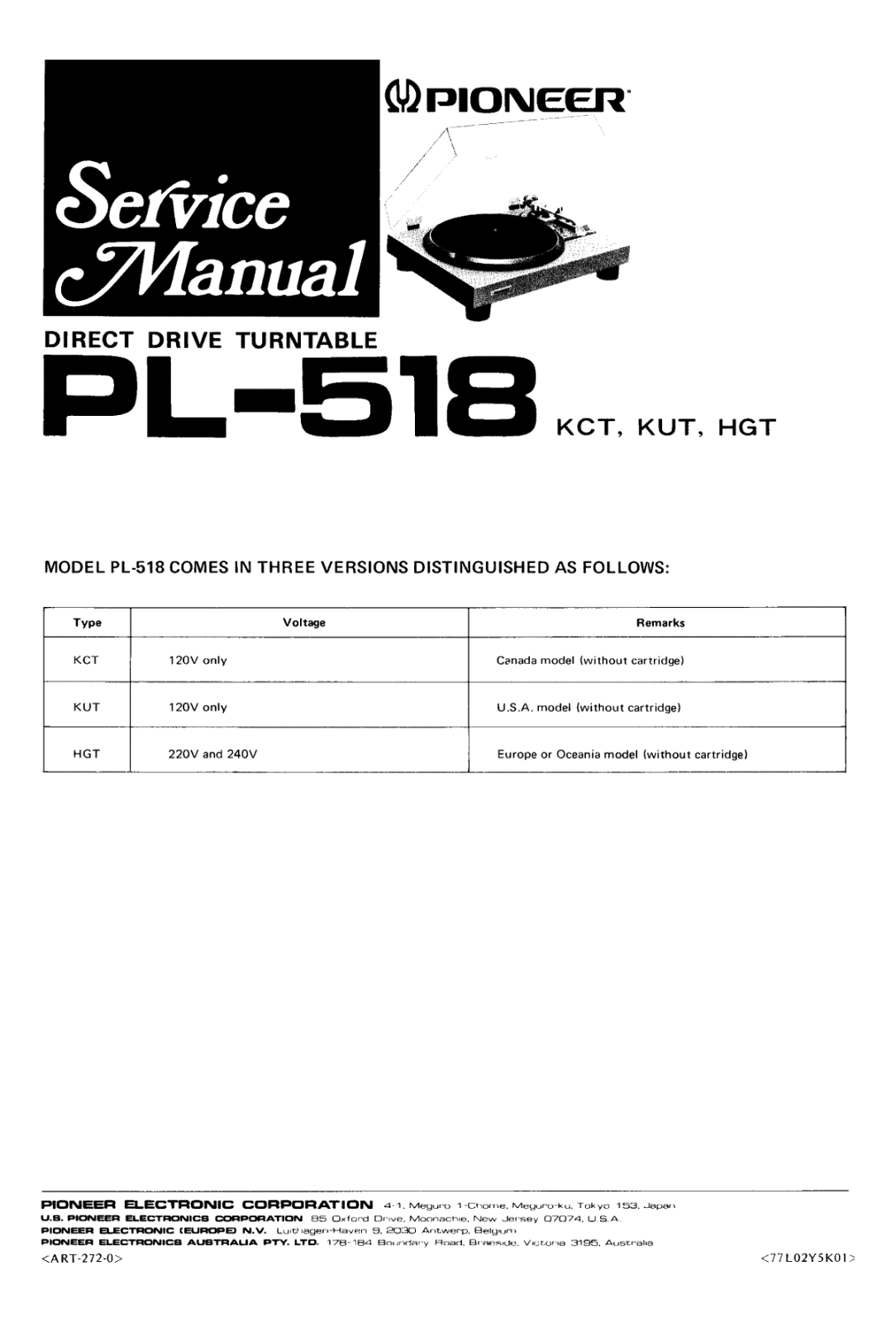 Pioneer PL-518 Service manual