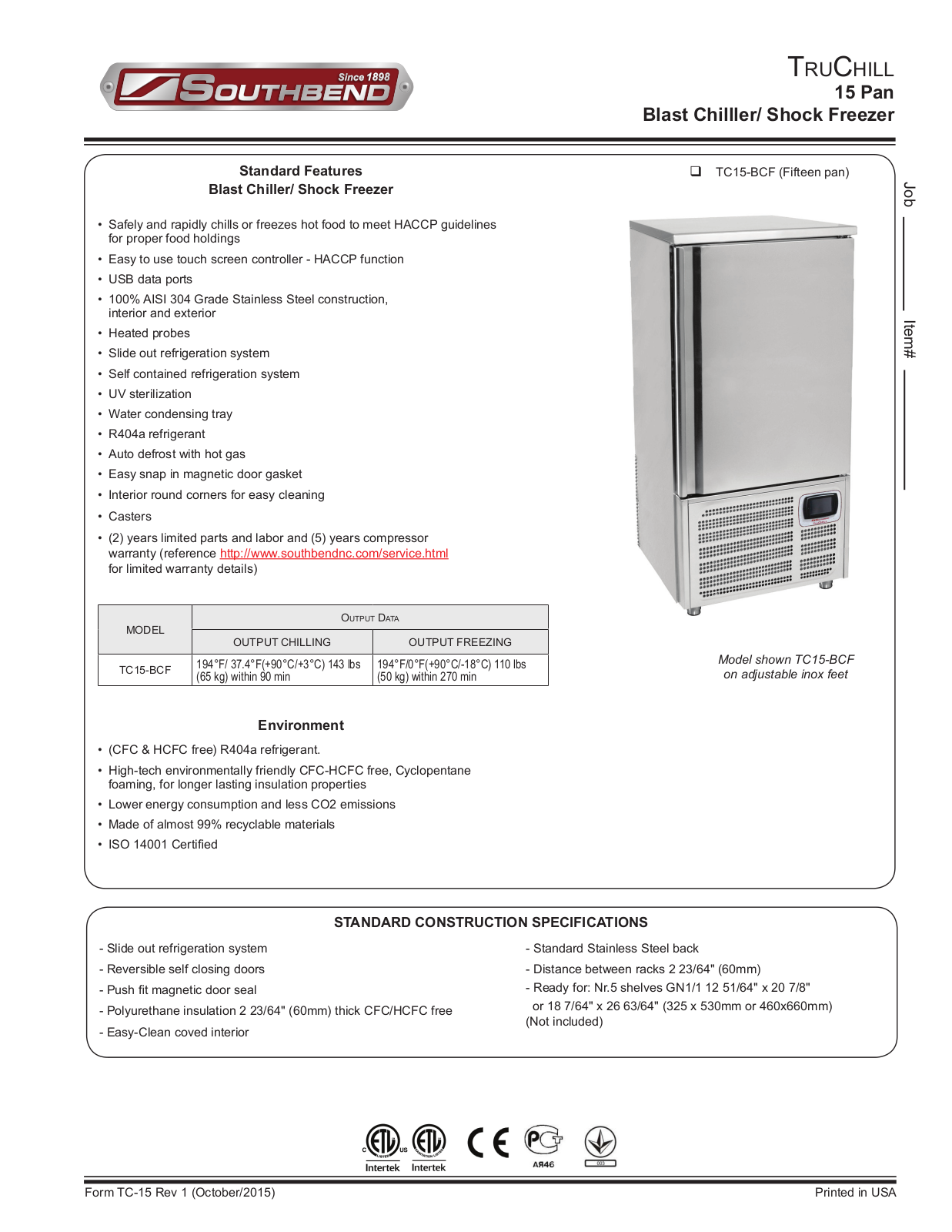 Southbend TC15-BCF User Manual