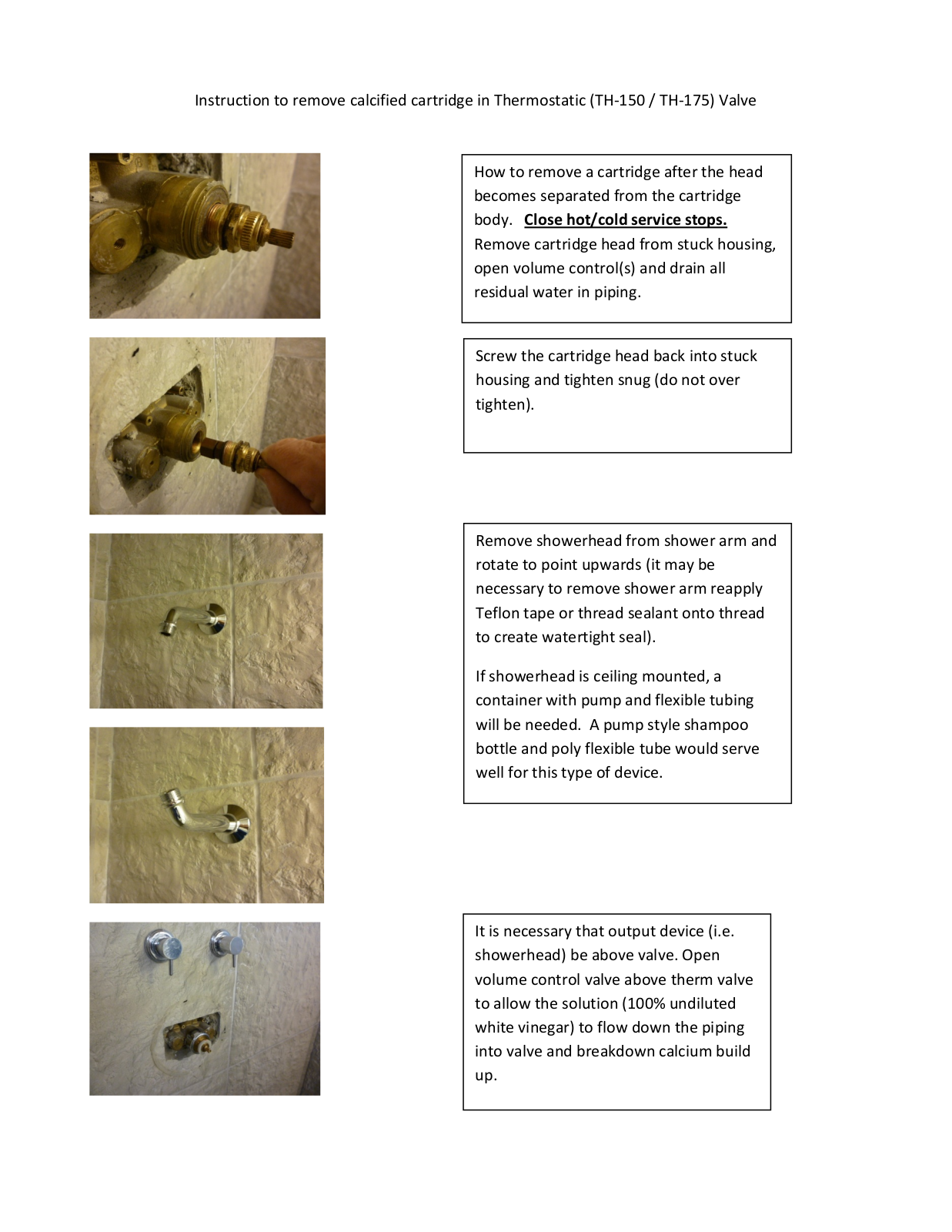 California Faucets Thermostatic Cartridge User Manual