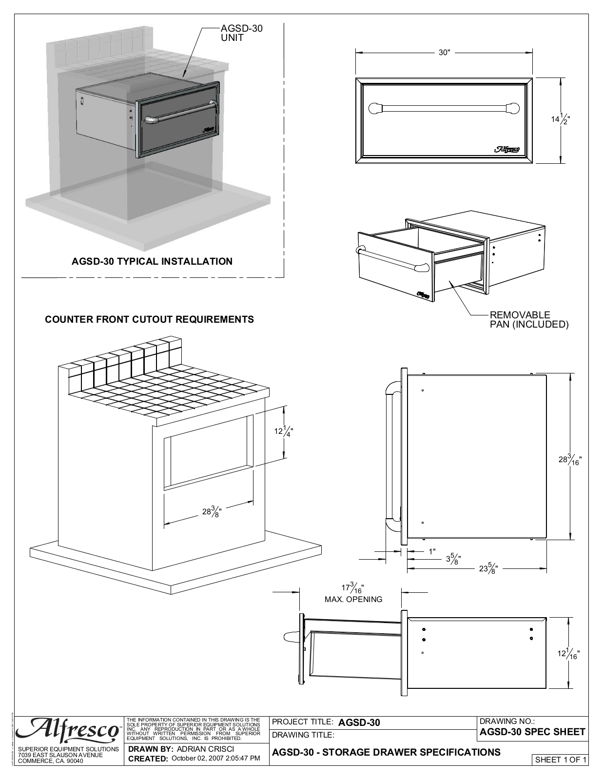 Hestan AGSD30 Specsheet - ManualMachine.com