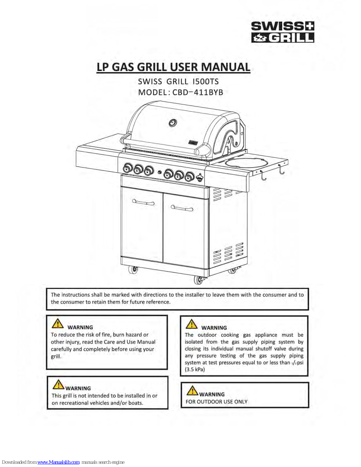 SWISS GRILL CBD-411BYB, 1500TS User Manual