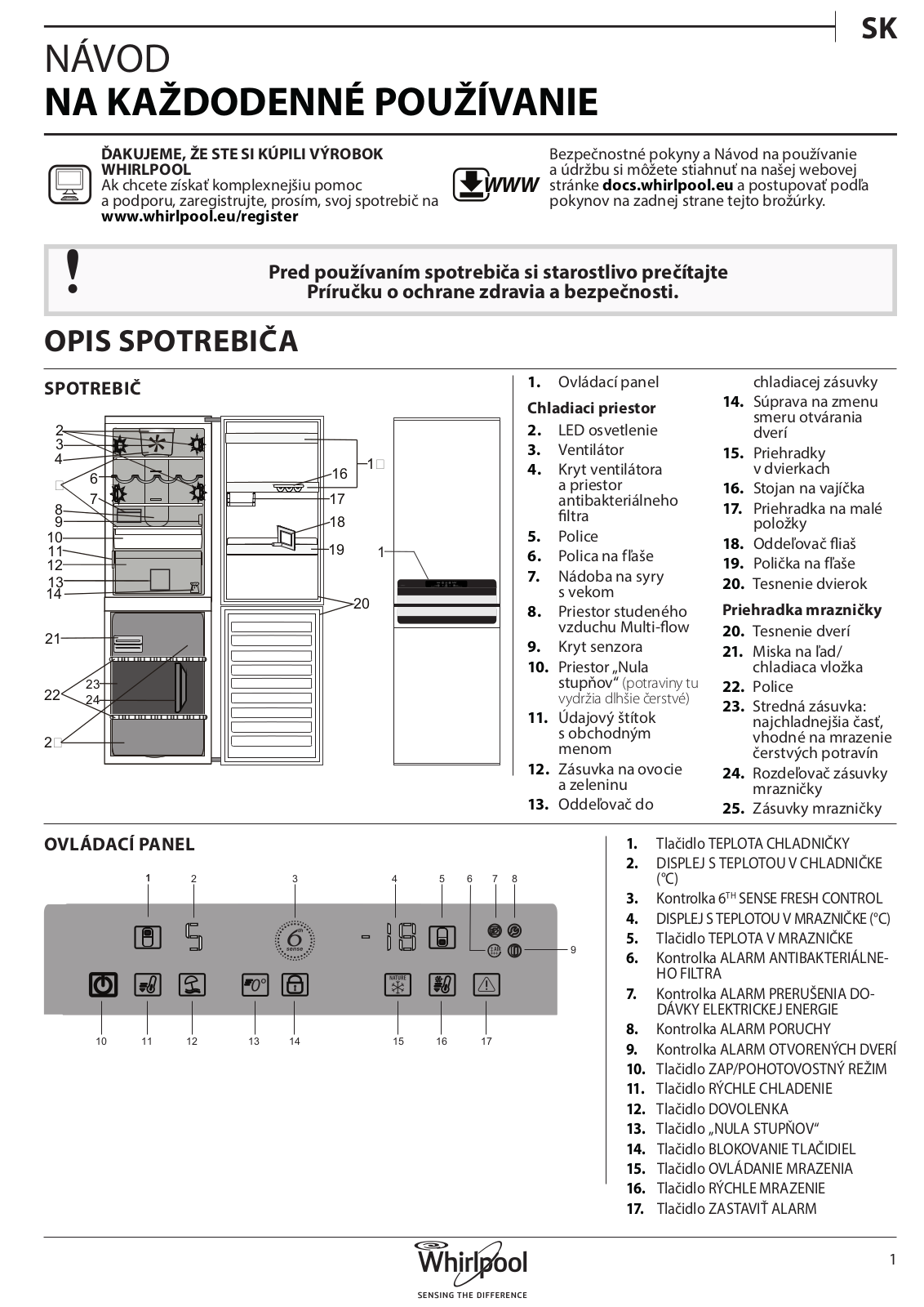 WHIRLPOOL BSNF 8783 OX Daily Reference Guide