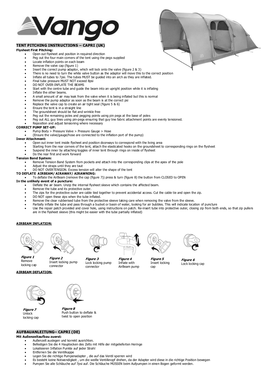 Vango Capri 600XL, Capri 400, Capri 500, Capri 500XL User Manual