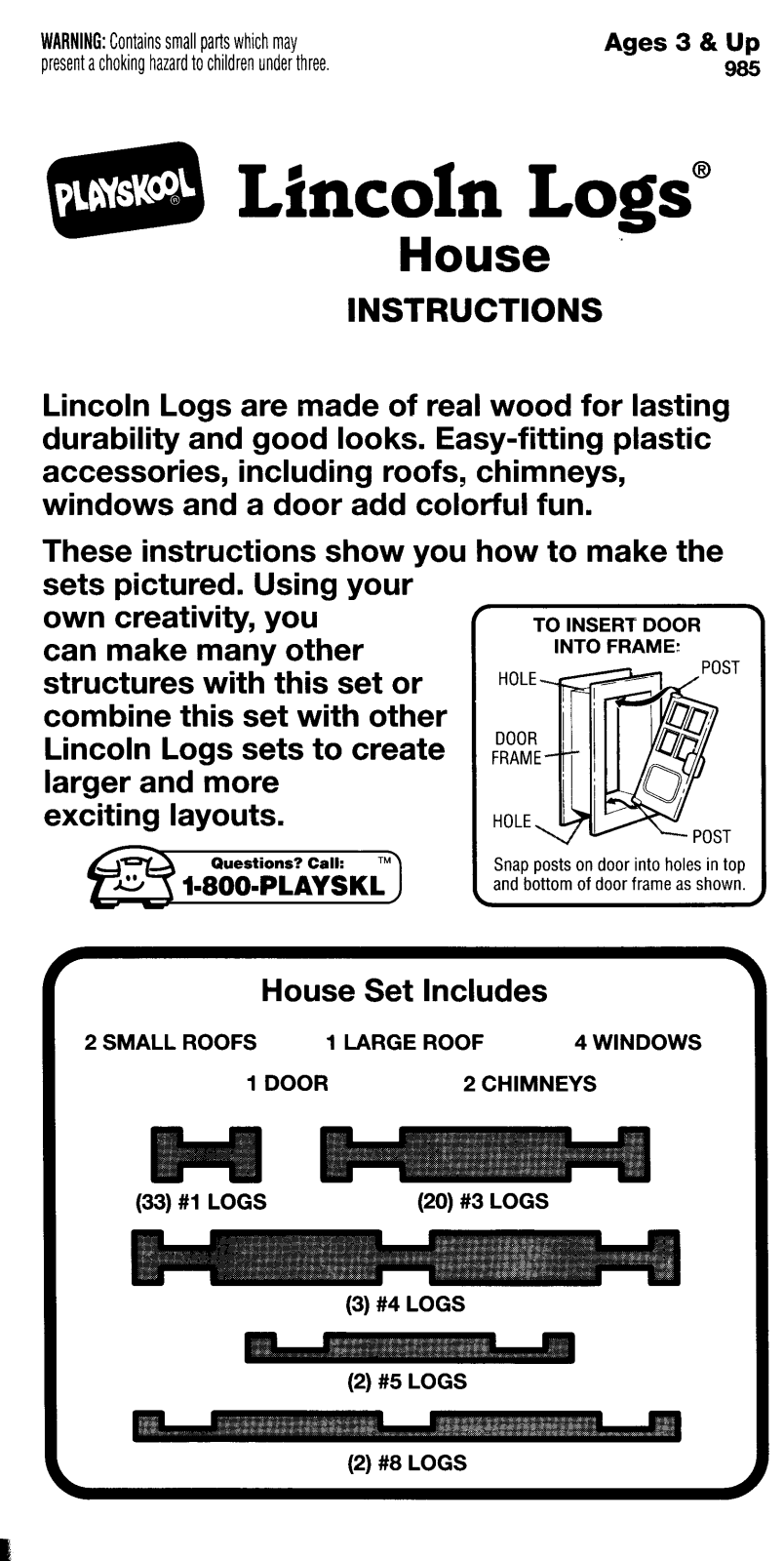 Hasbro LINCOLN LOGS HOUSE User Manual