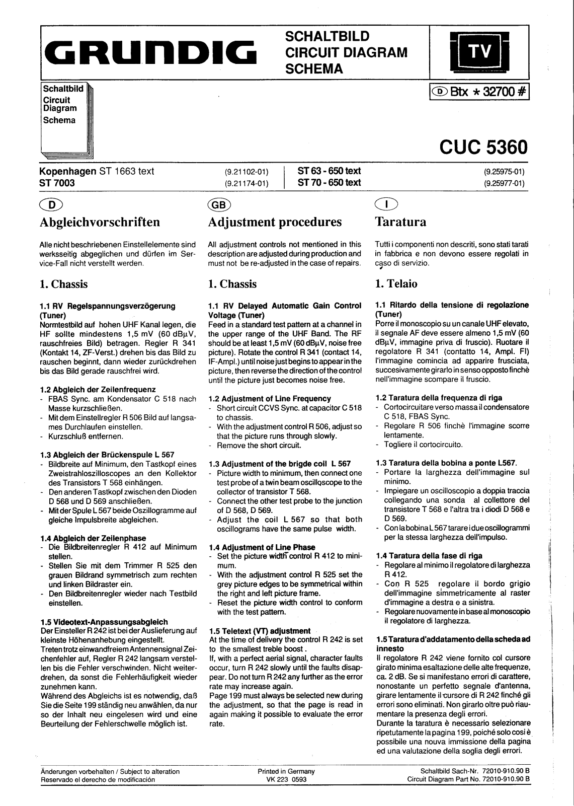 Grundig CUC5360, ST 1663, ST 7003, ST 63-650, ST 70-650 Cirquit Diagram