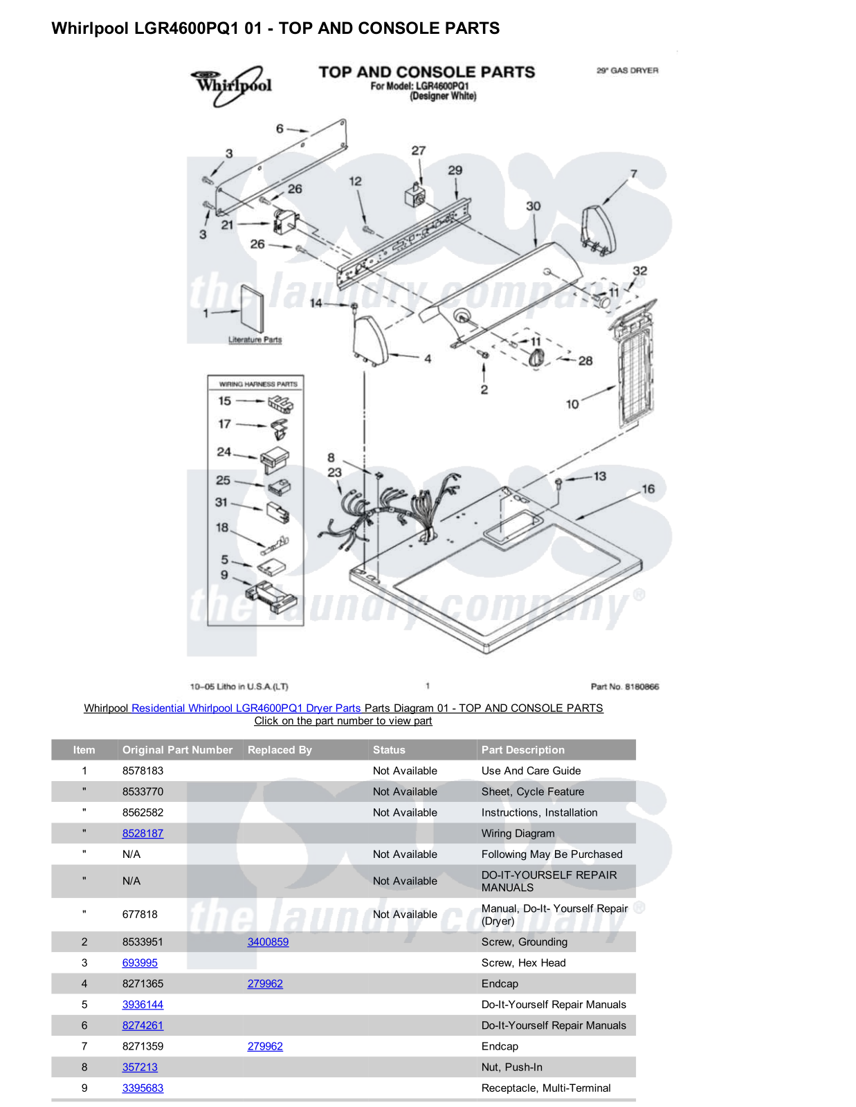 Whirlpool LGR4600PQ1 Parts Diagram