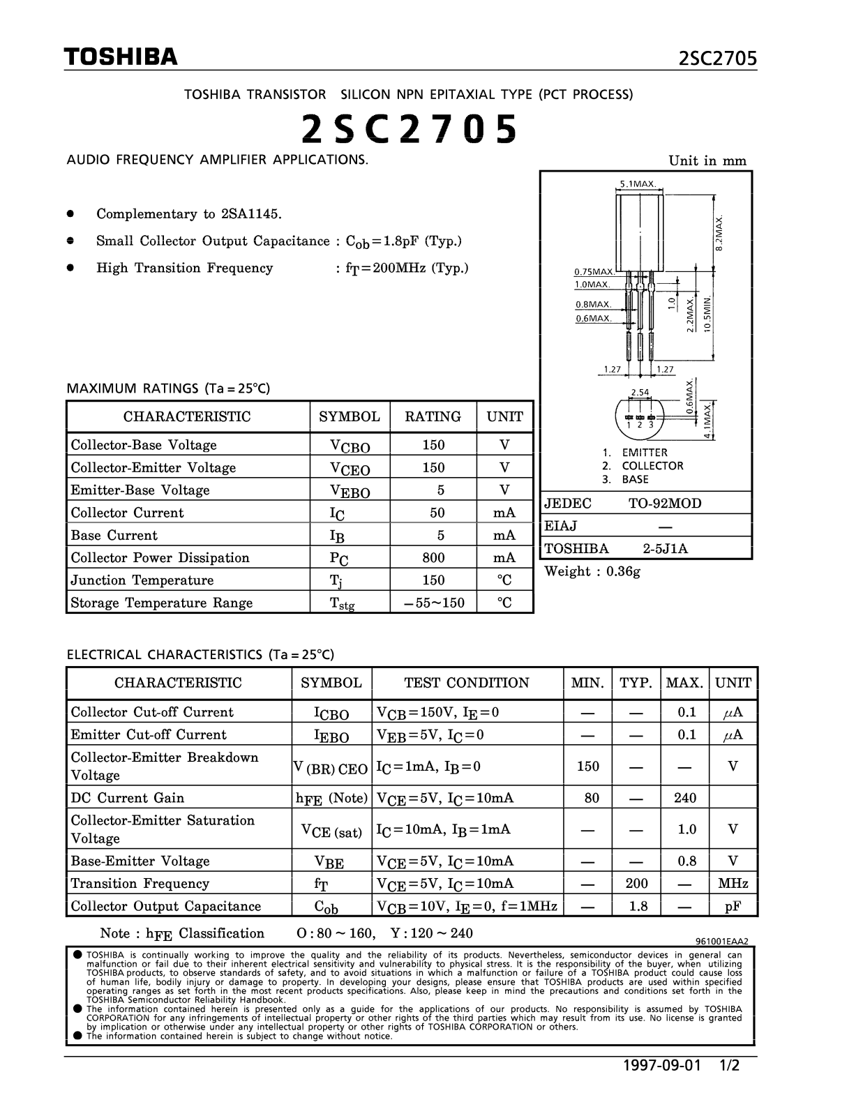 TOSHIBA 2sc2705 Service Manual