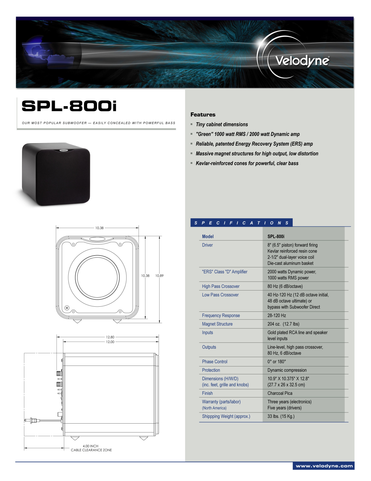 Velodyne SPL-800I DATASHEET