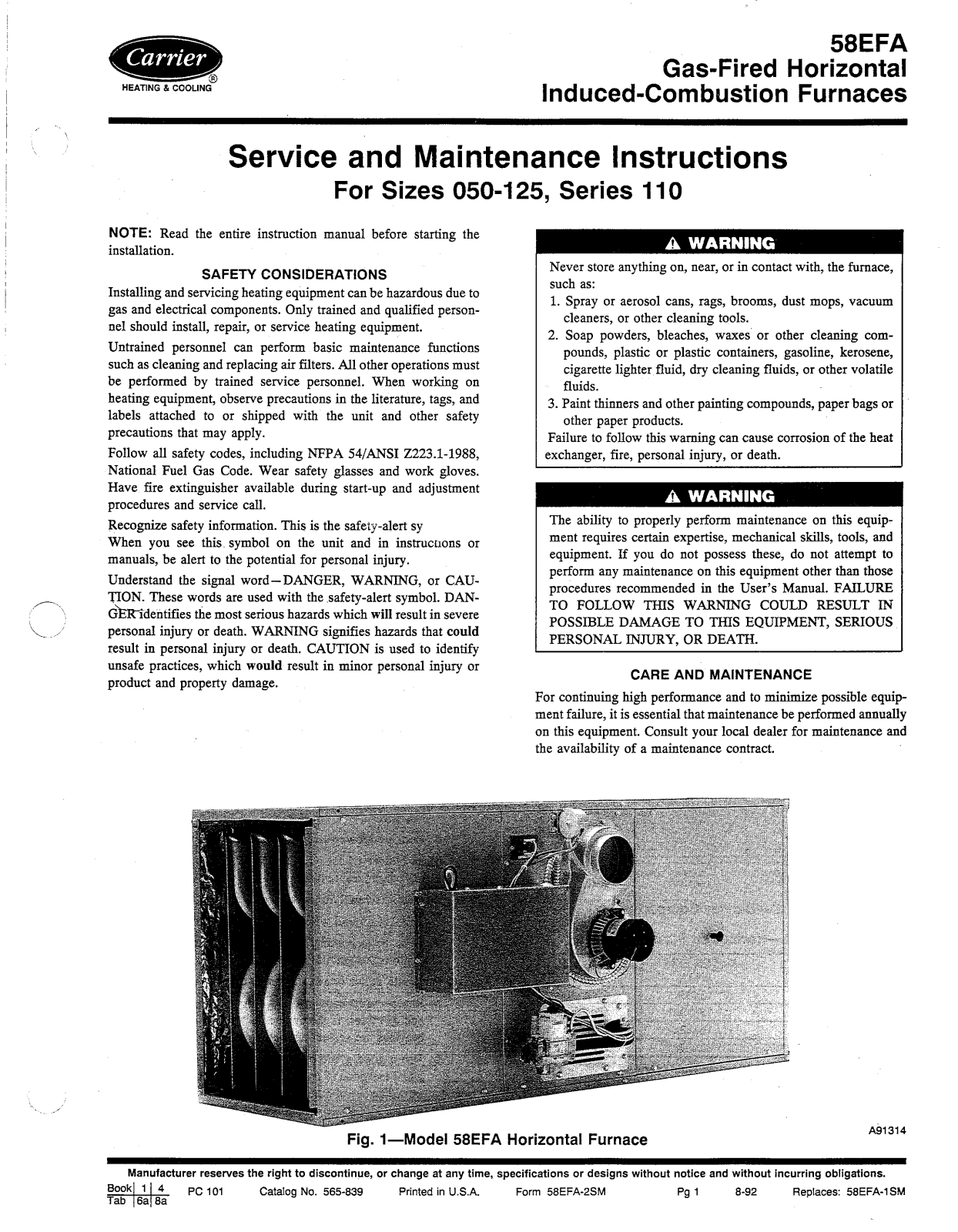 Carrier 58EFA User Manual