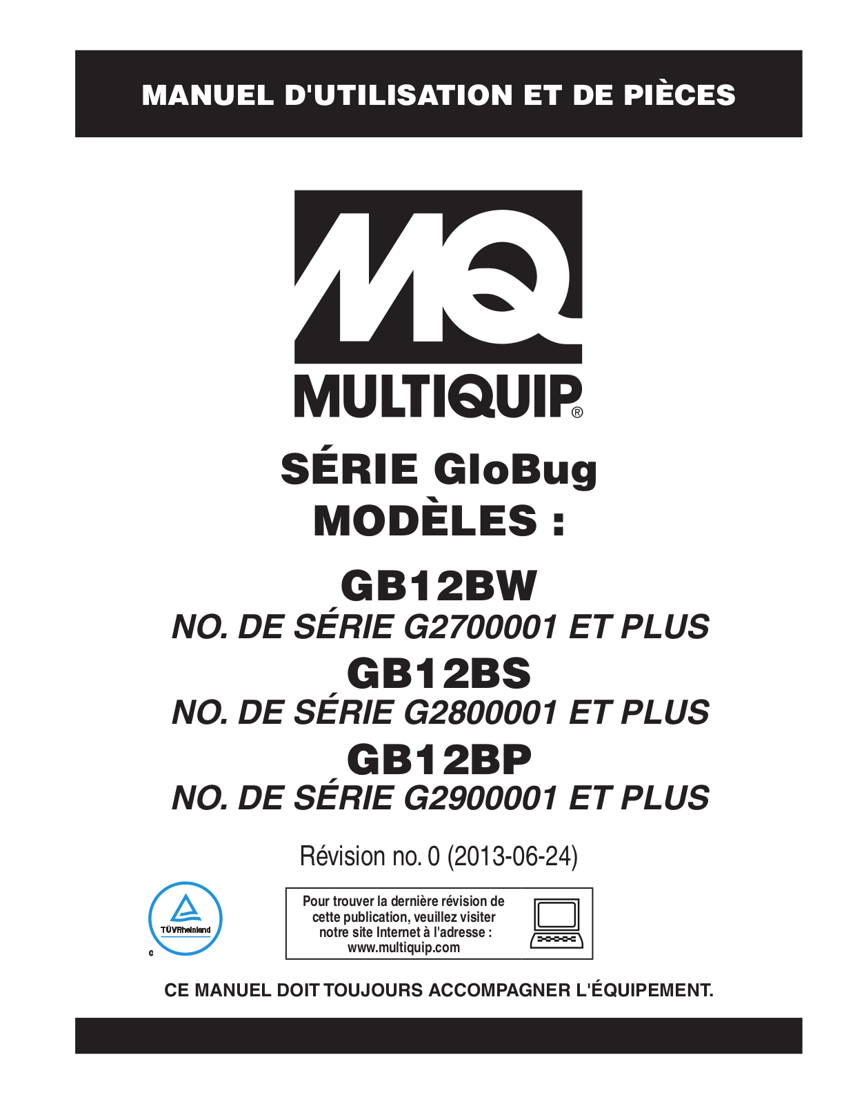 Multiquip GB12BW, GB12BP, GB12BS User Manual