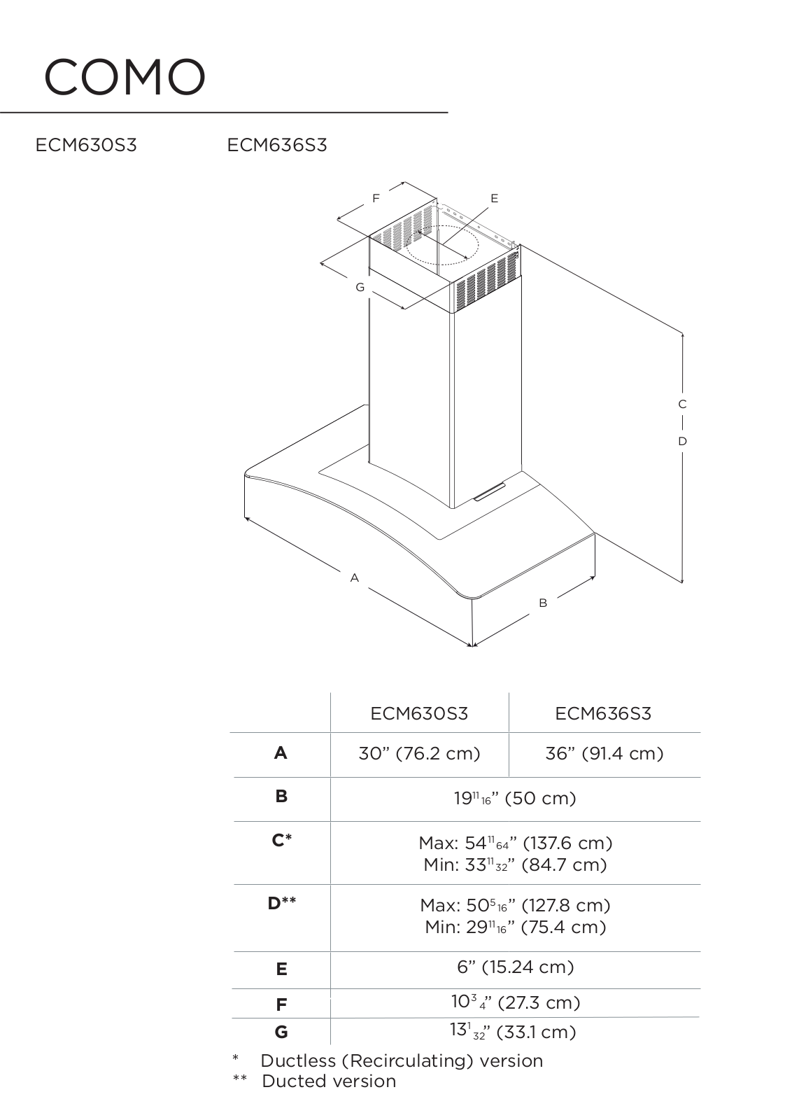 Elica ECM630S3 Dimension Guide