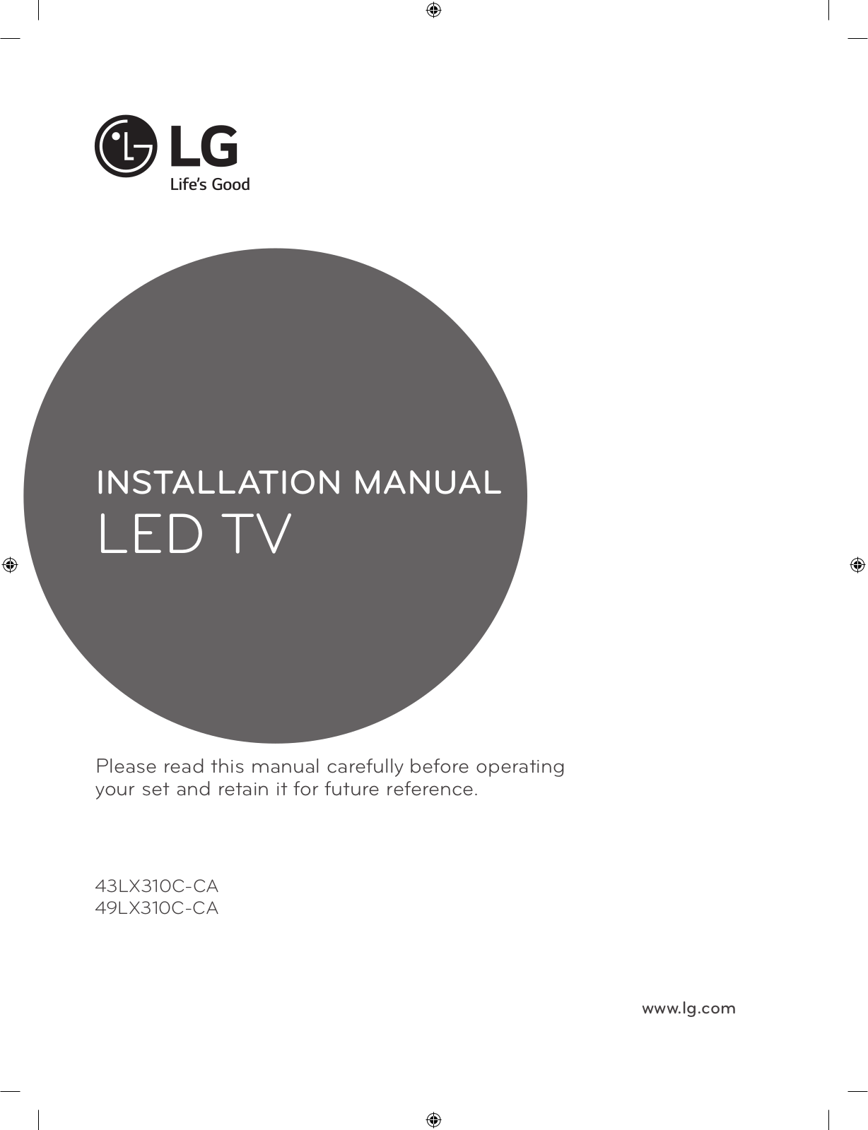 LG 43LX310C-CA Installation Manual