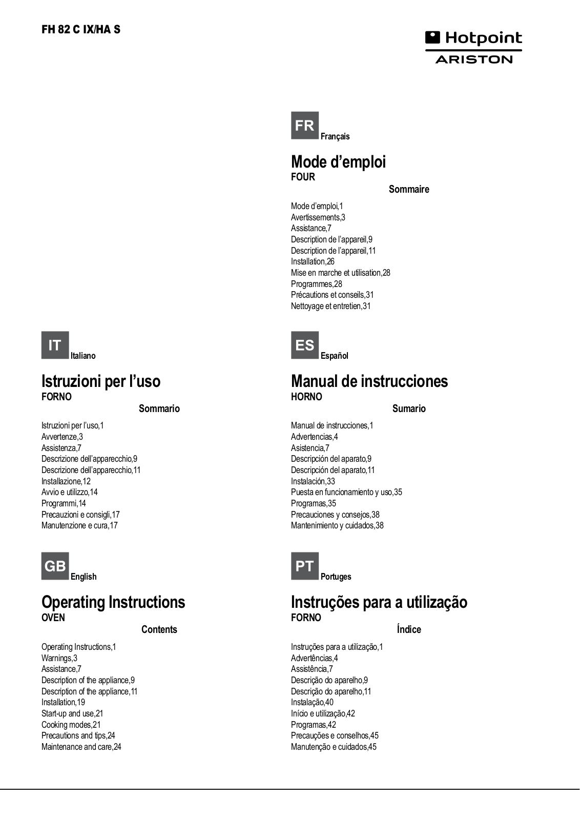 Hotpoint-ariston FH 82 C S User Manual