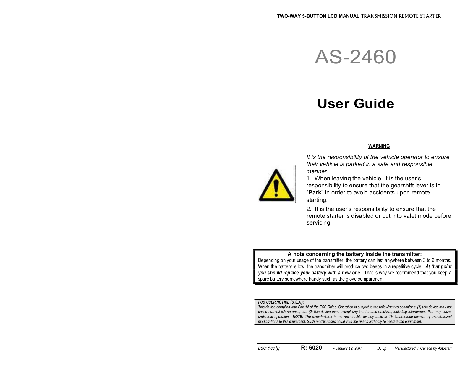 Autostart AS-2460 User Manual