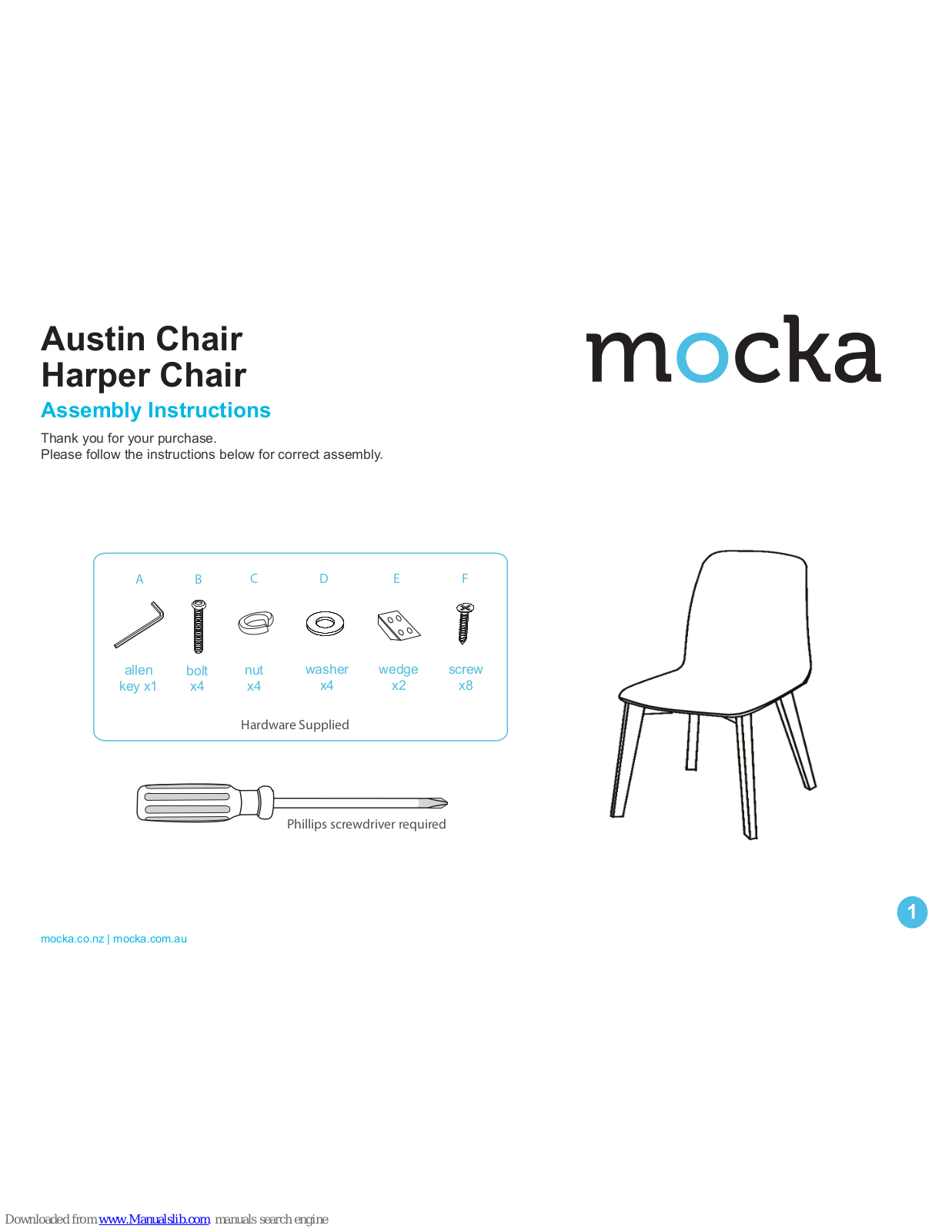 Mocka Austin Chair, Harper Chair Assembly Instructions Manual