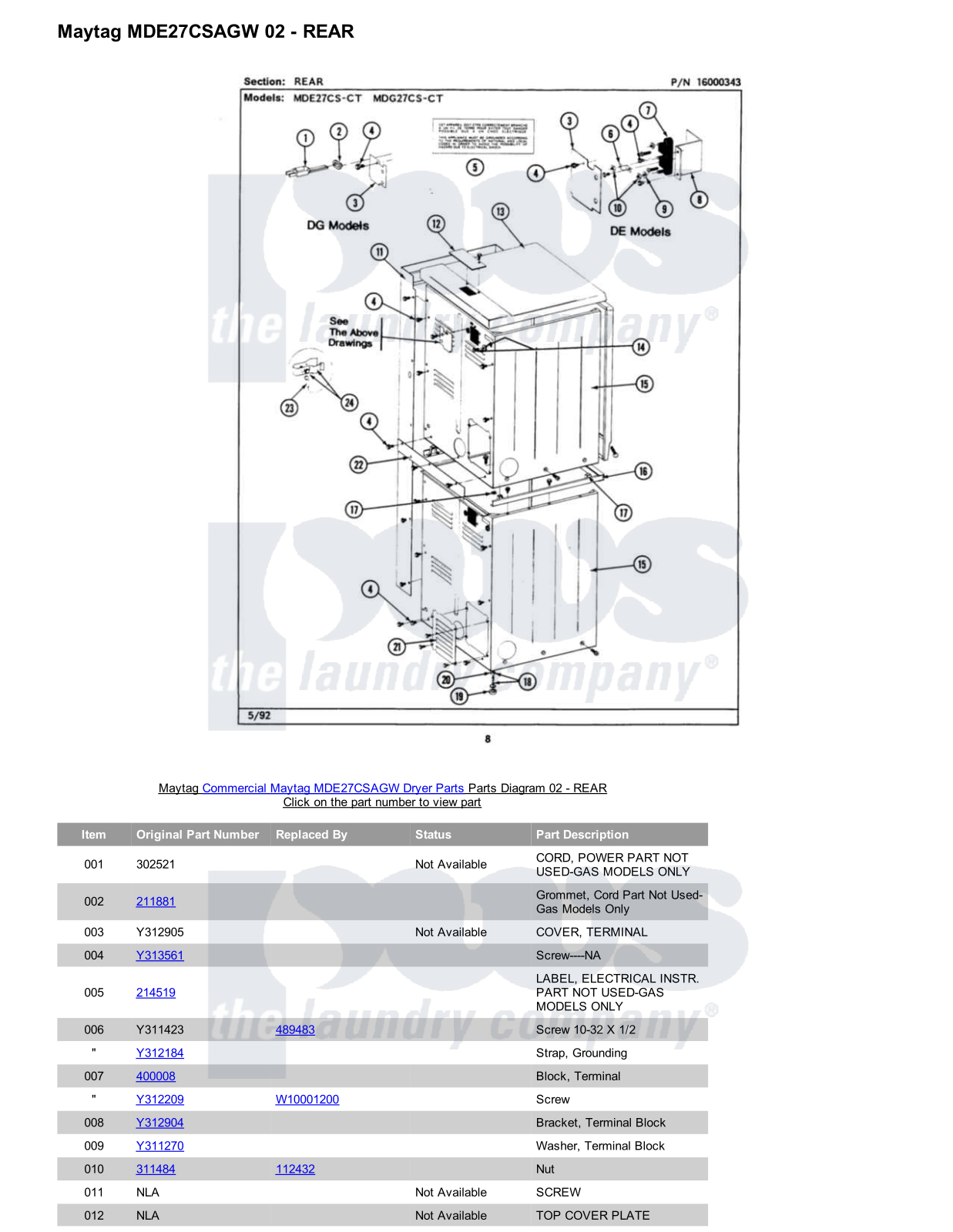 Maytag MDE27CSAGW Parts Diagram