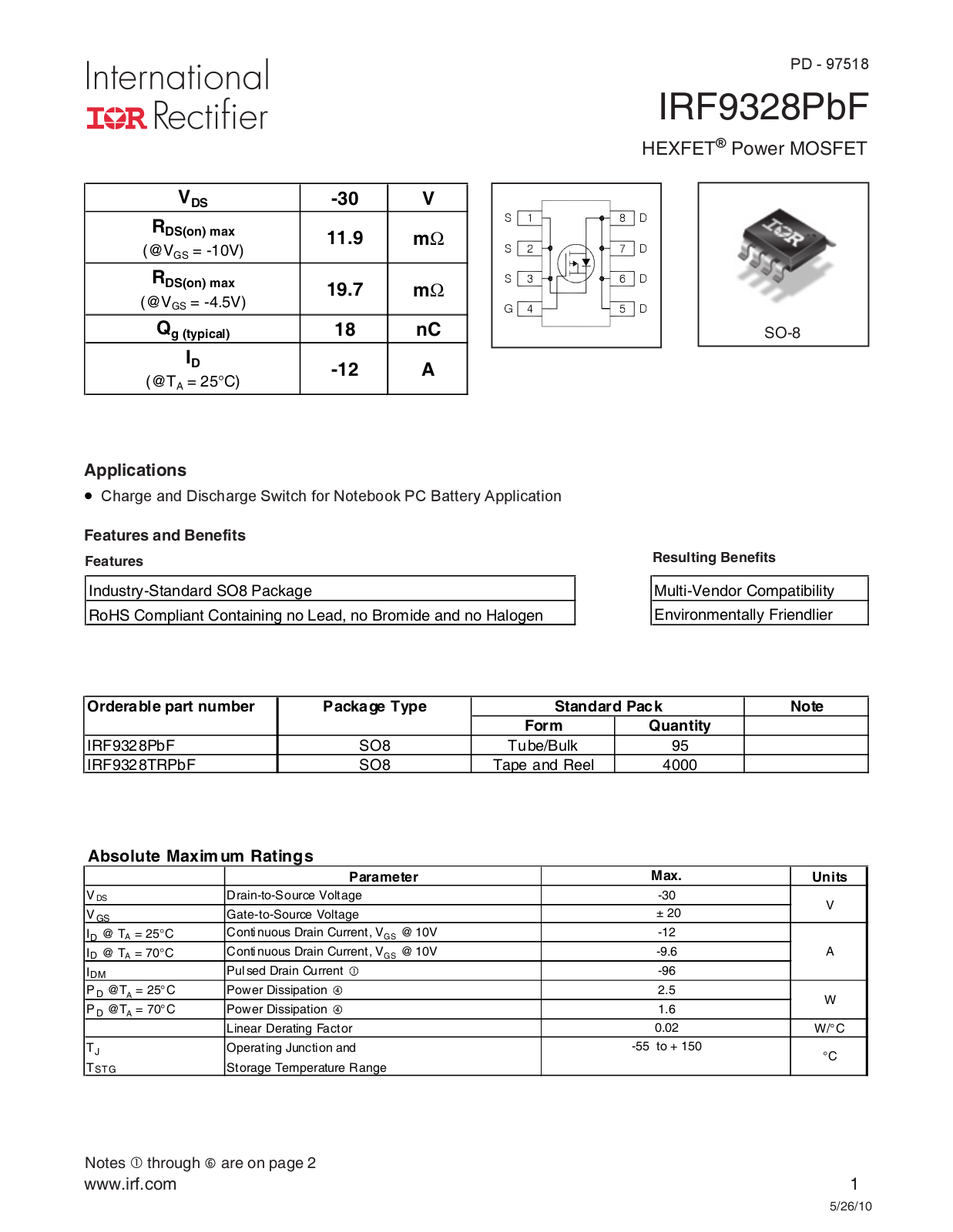 Datasheet IRF9328PBF Specification - ManualMachine.com