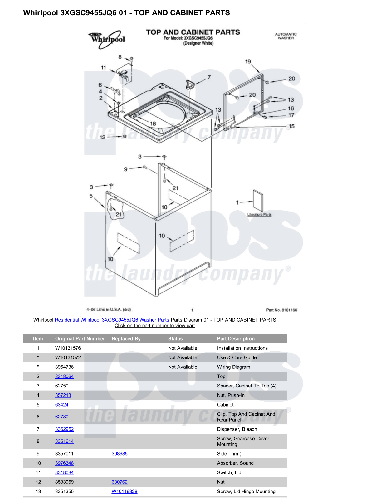 Whirlpool 3XGSC9455JQ6 Parts Diagram