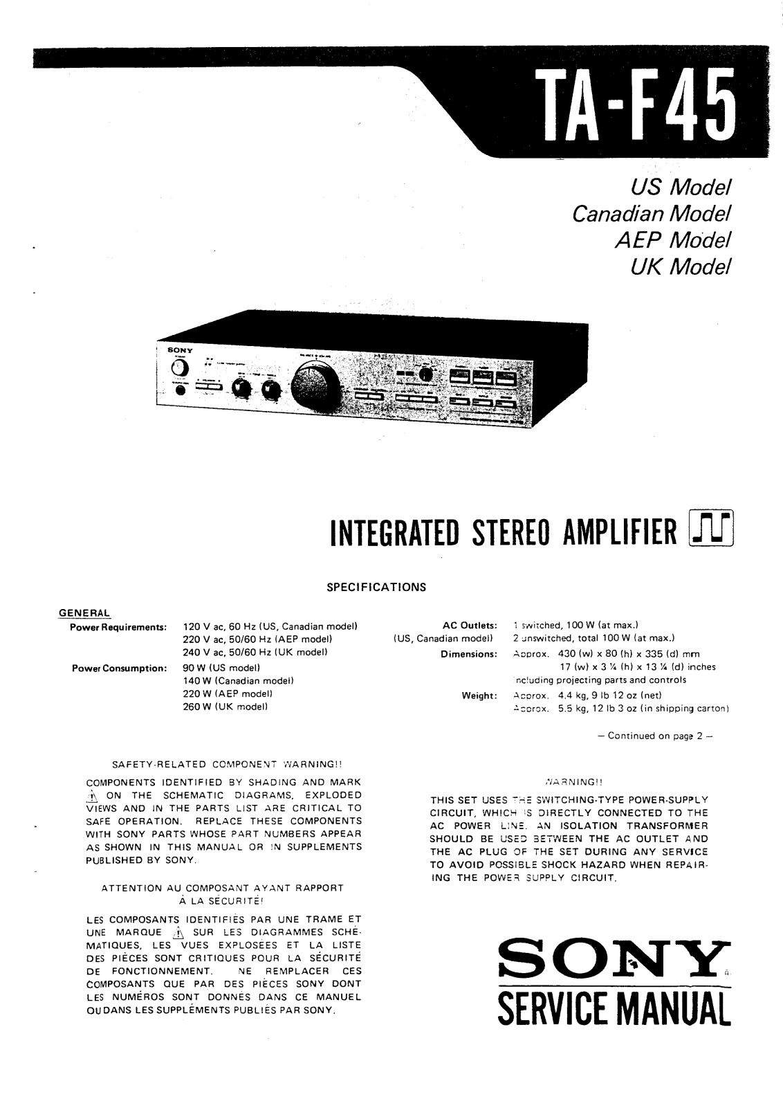 Sony TAF-45 Service manual