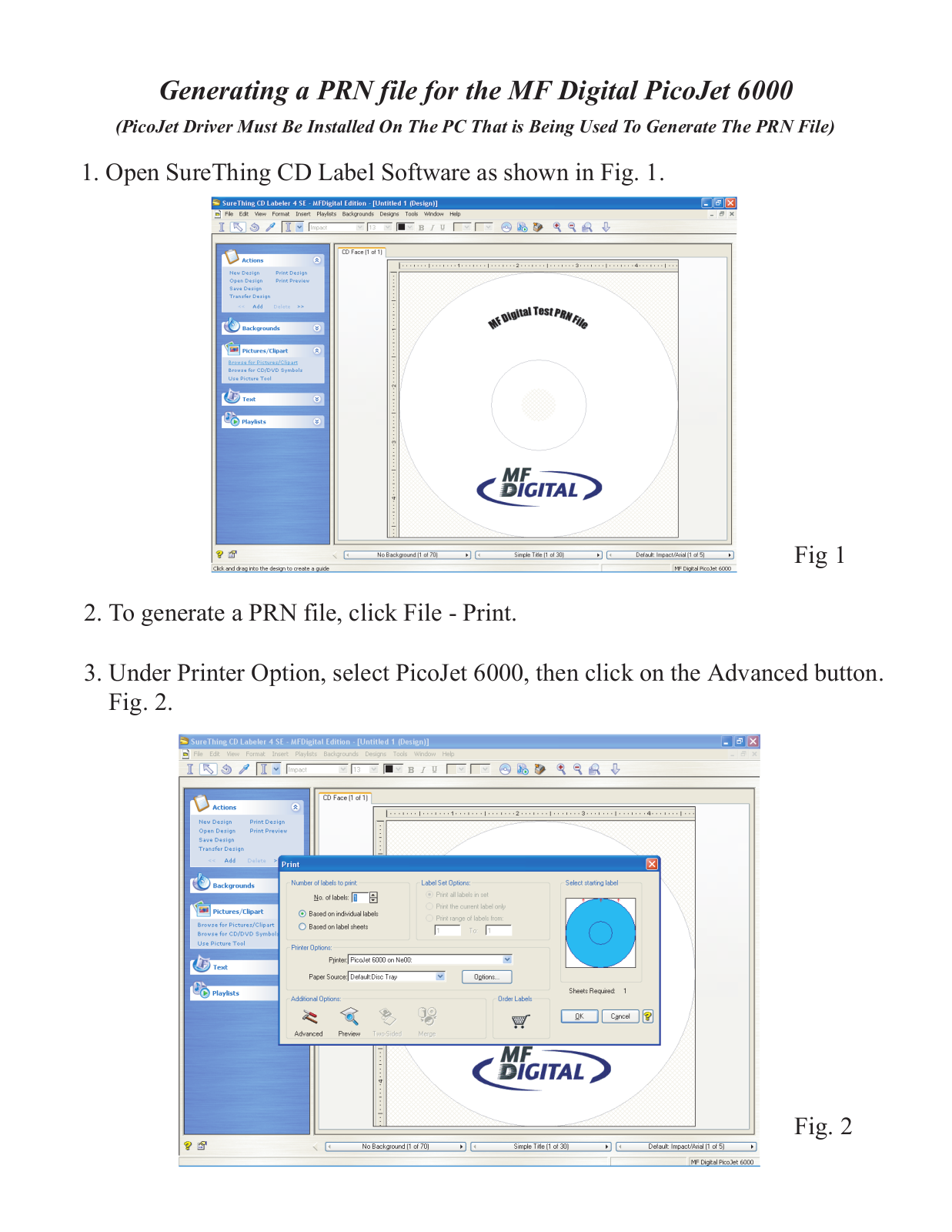 MF Digital PicoJet Test PRN File User Manual