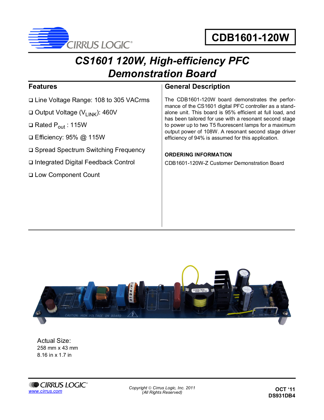 Cirrus Logic CDB1601-120W User Manual