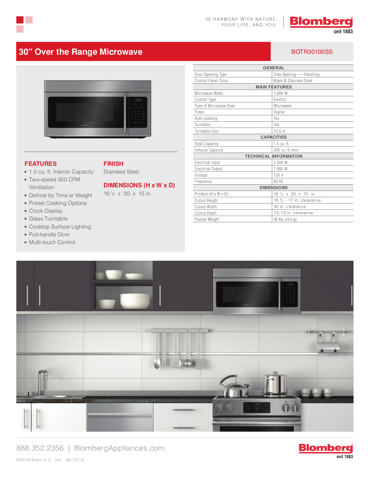 Blomberg BOTR30100SS Specifications