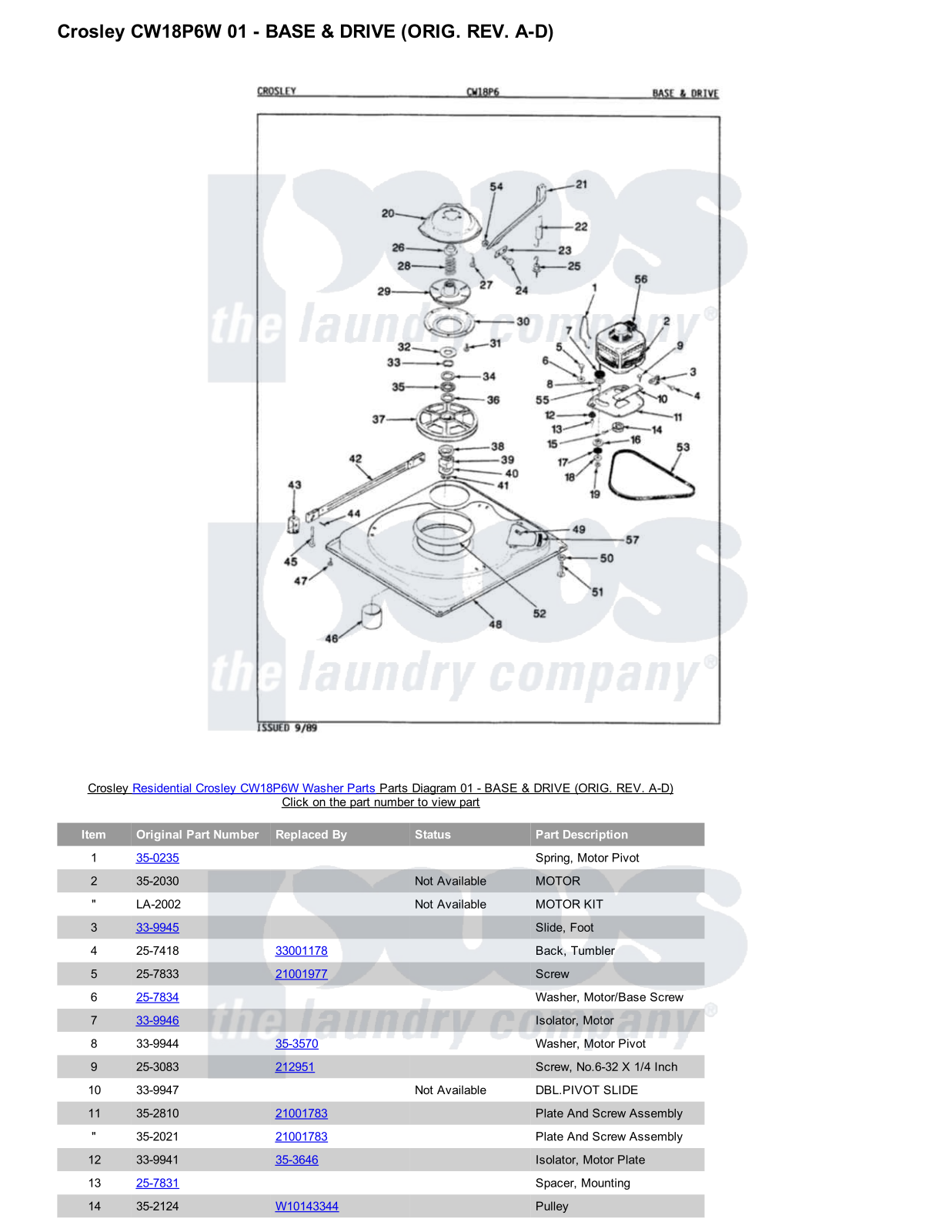 Crosley CW18P6W Parts Diagram