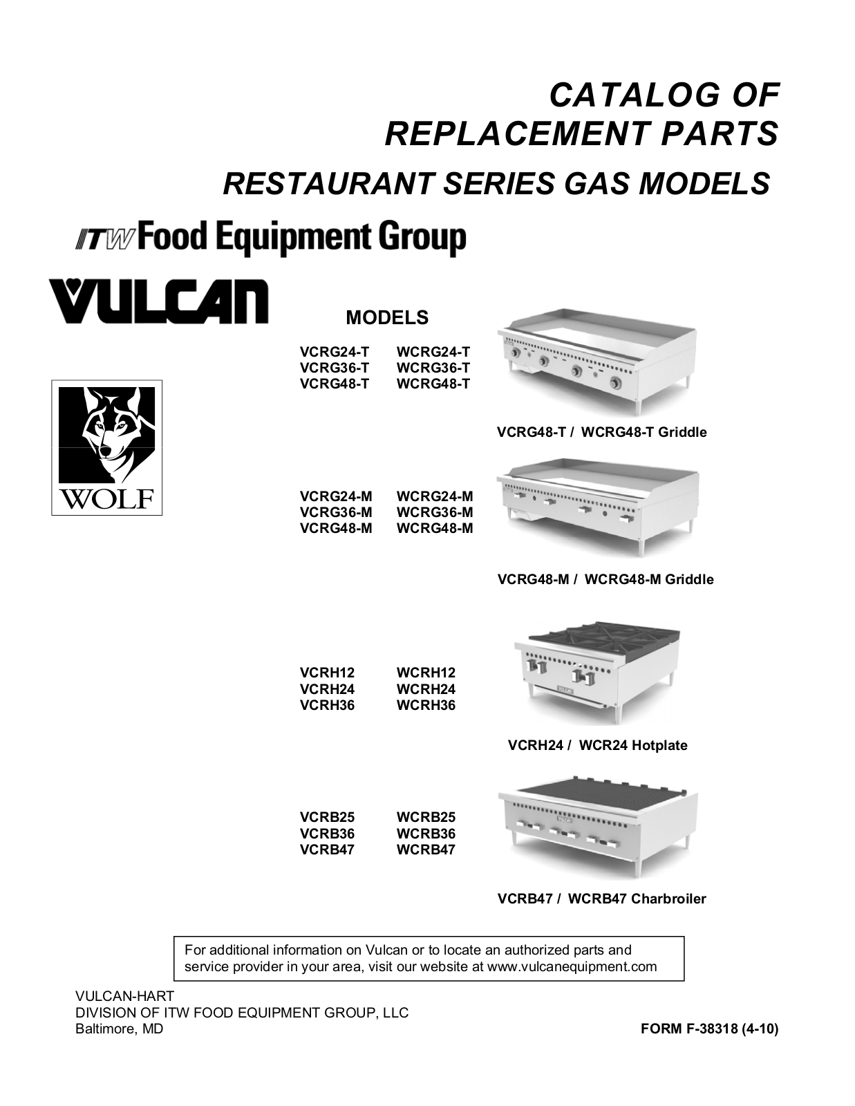 Vulcan Hart WCRB47 Parts List