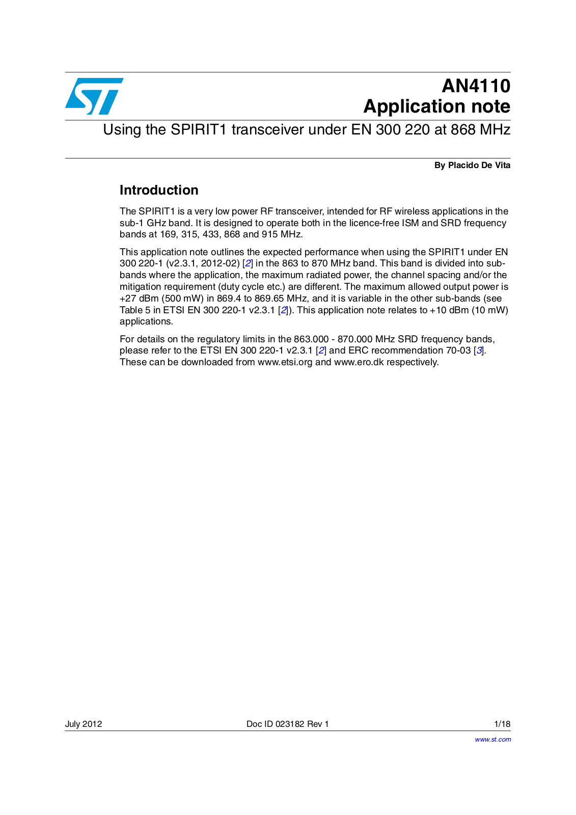 ST AN4110 Application note