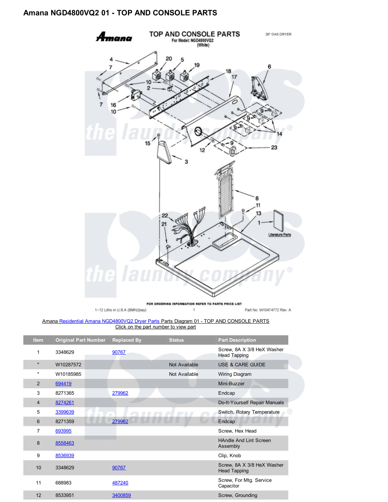 Amana NGD4800VQ2 Parts Diagram