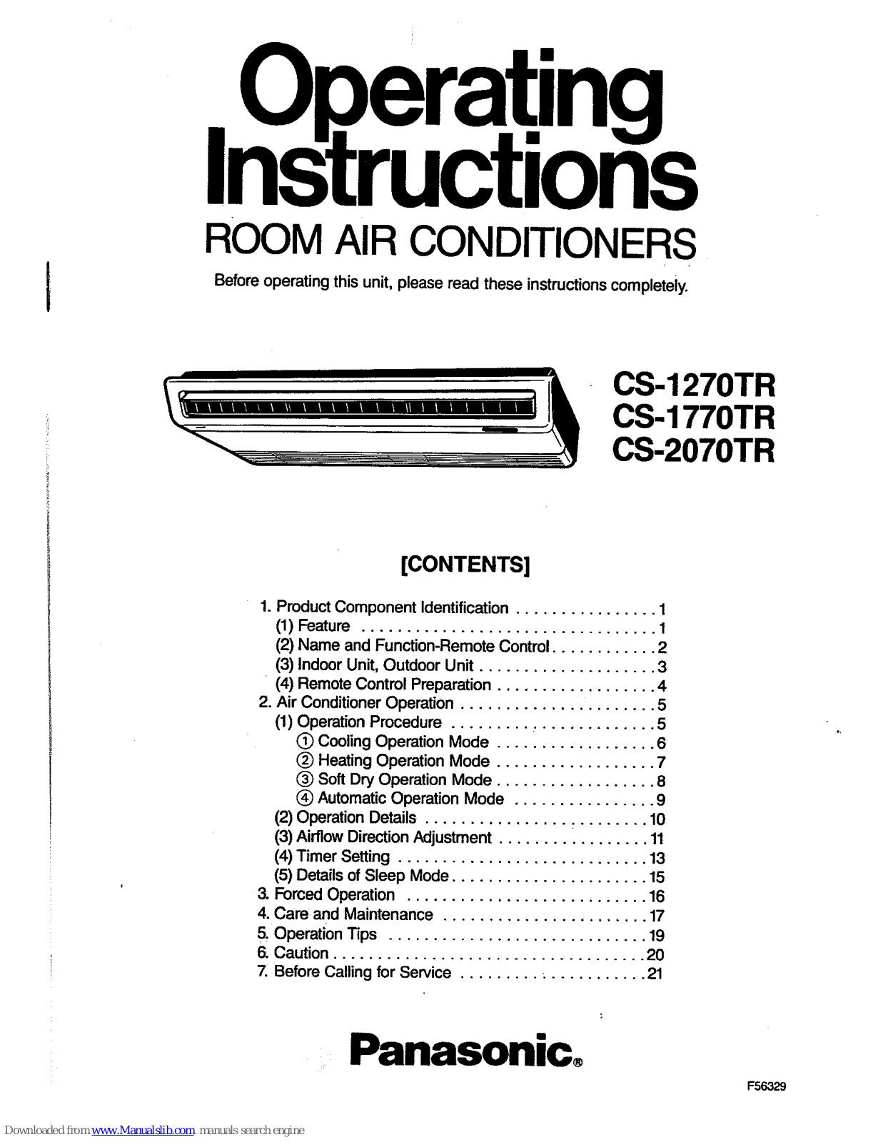 Panasonic CS-1270TR, CS-2070TR, CS-1770TR Operating Instructions Manual