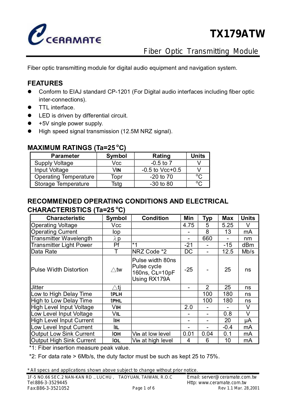 CRMT TX179ATW Datasheet