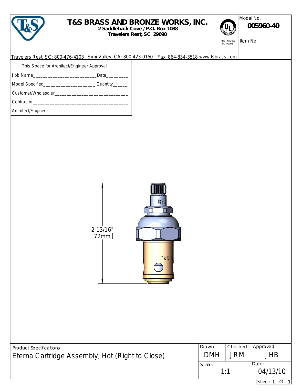 T & S Brass & Bronze Works 005960-40 General Manual