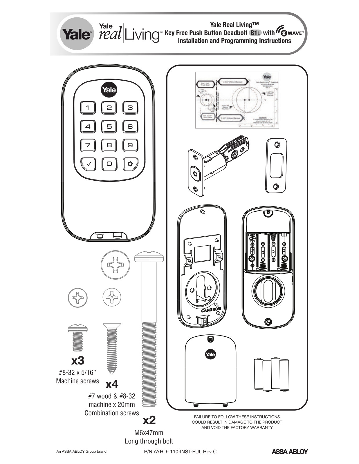 Yale YRD110ZW0BP, YRD110ZW605, YRD110ZW619 User Manual