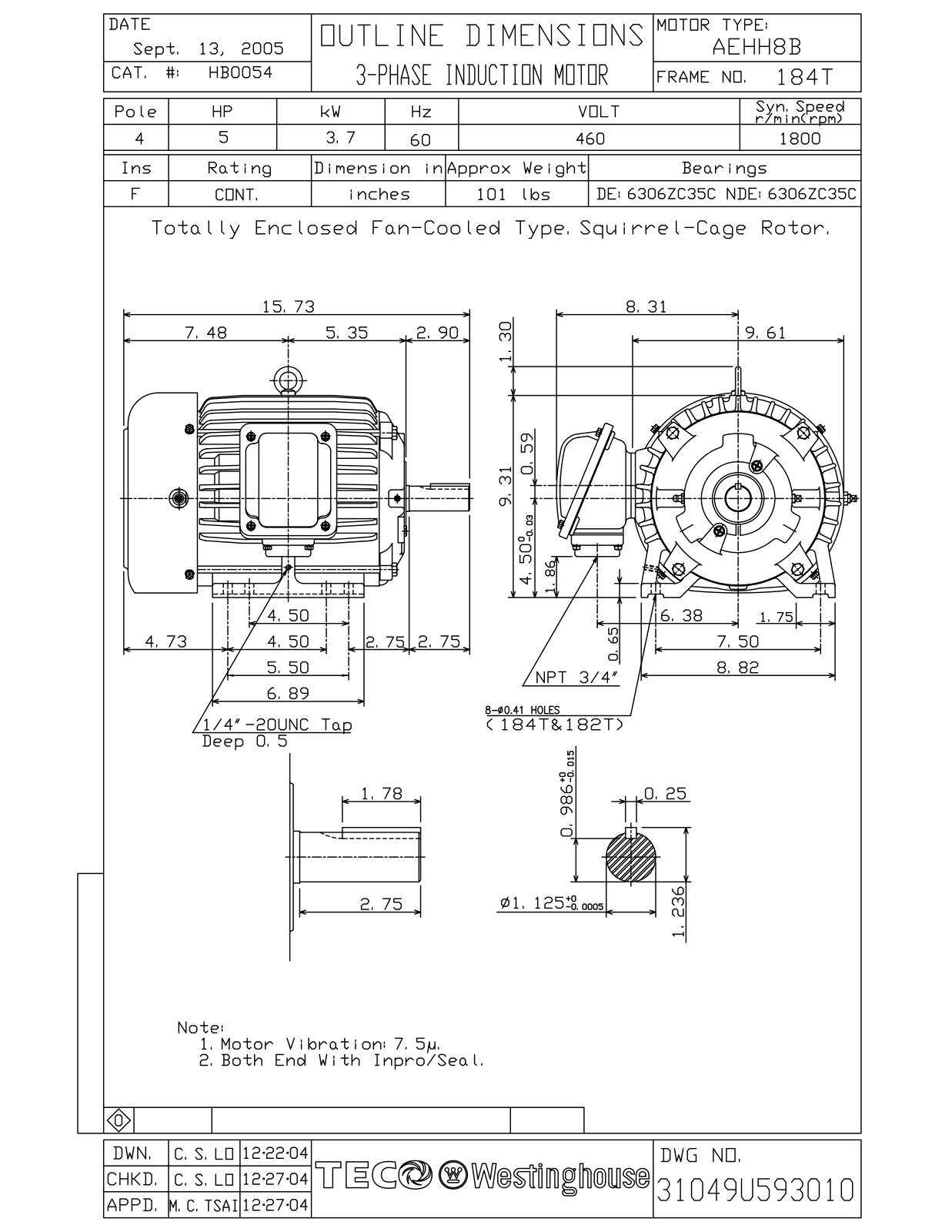 Datasheet HB0054 Reference Drawing (Teco) - ManualMachine.com