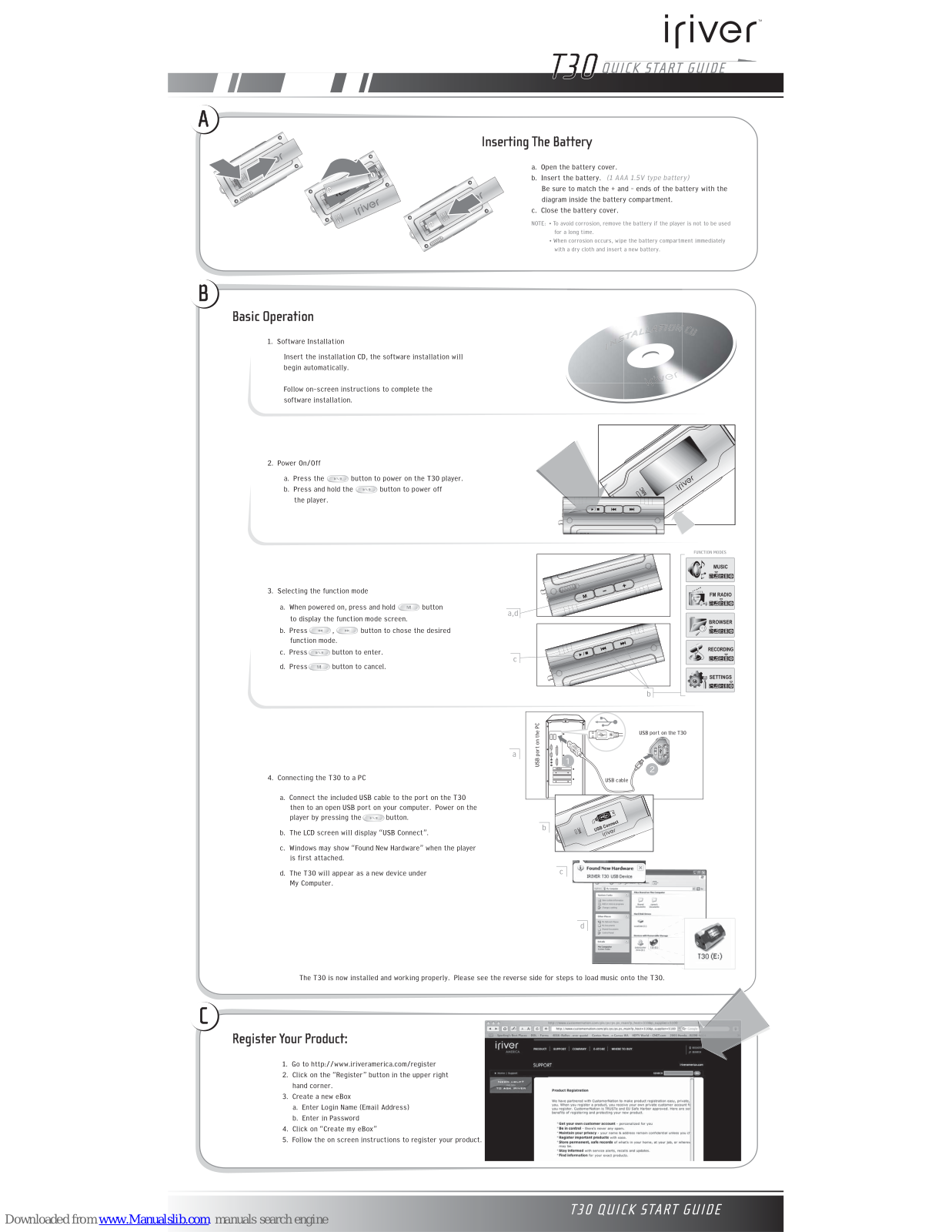 IRiver T30 1GB, T30 512MB, T30 Quick Start Manual