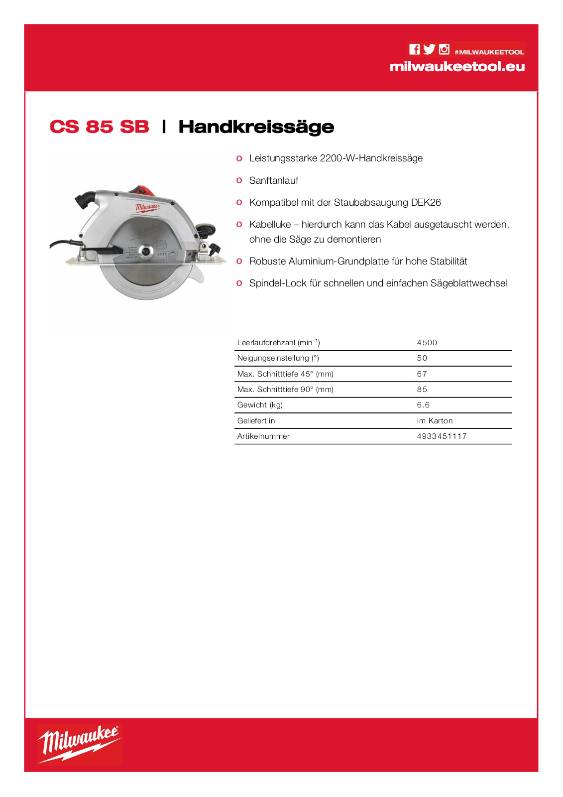 Milwaukee CS 85 SB User Manual