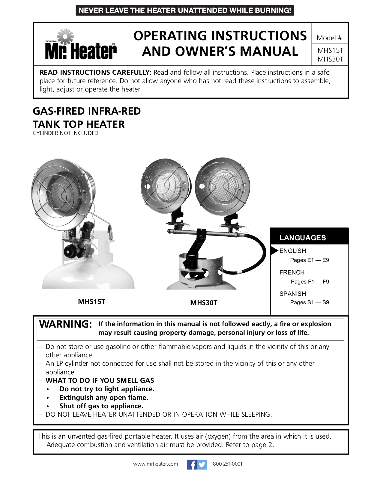 Mr. Heater MHS30t, MHS15t Owner's Manual