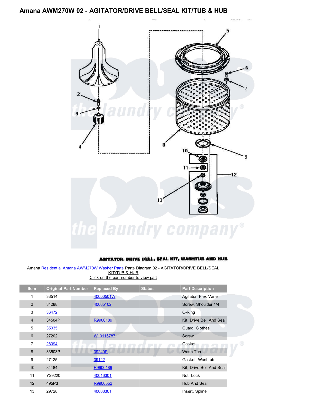 Amana AWM270W Parts Diagram