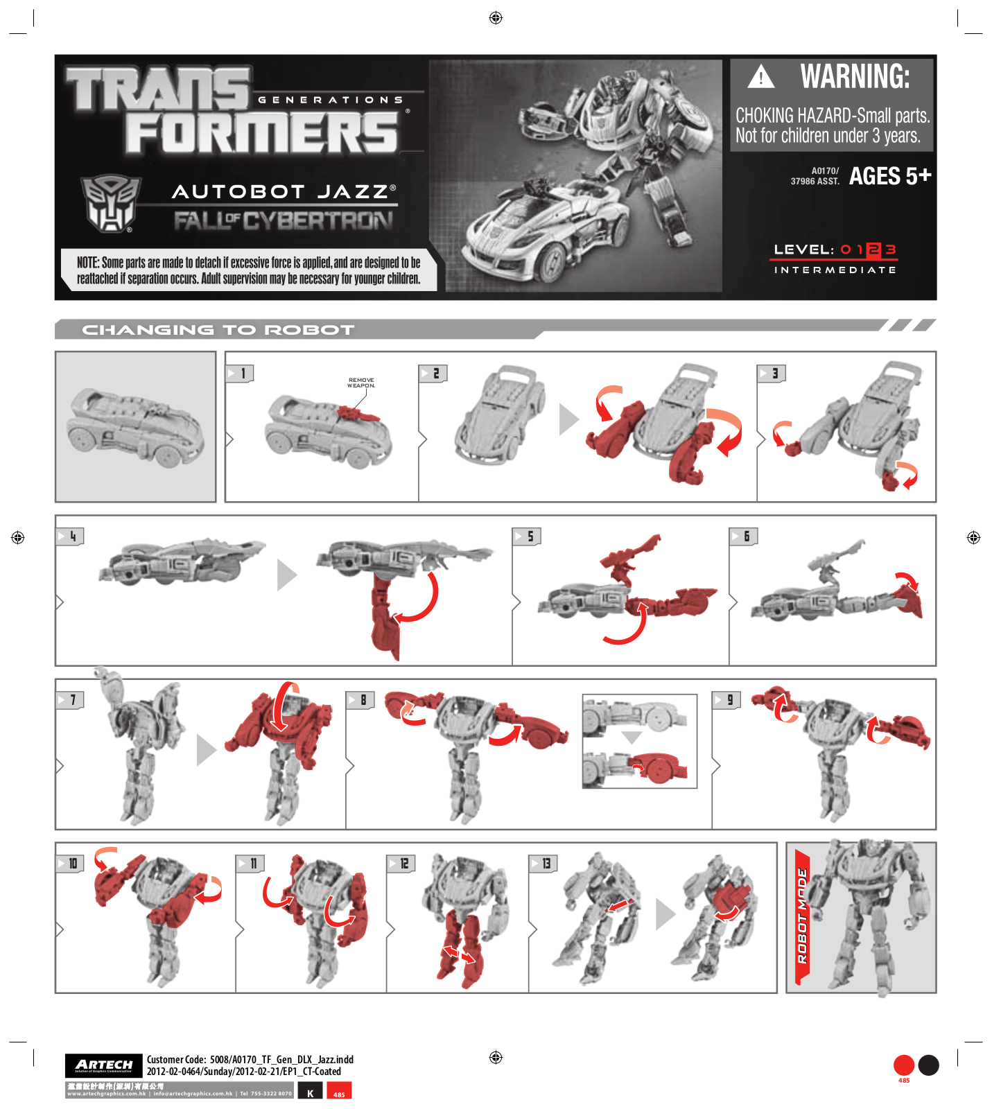 HASBRO Transformers Fall of Cybertron Autobot Jazz User Manual