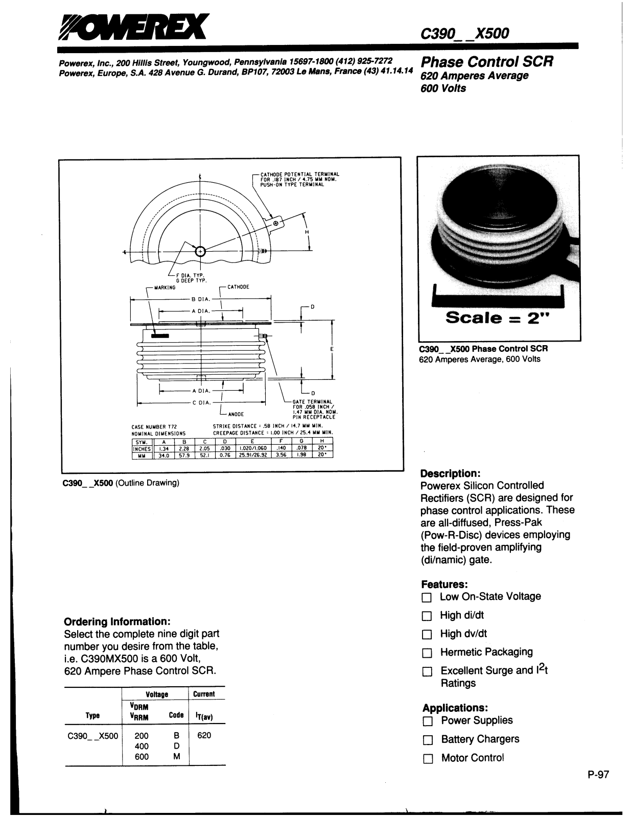 POWEREX C390MX500, C390DX500 Datasheet