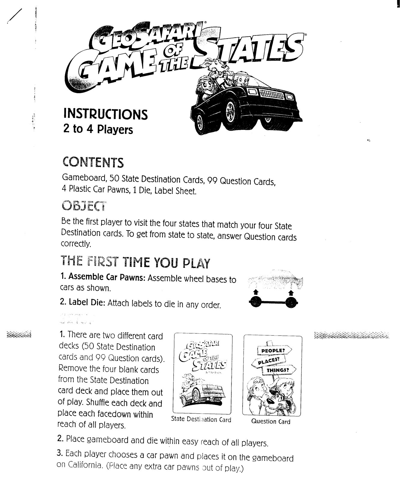 Hasbro Geo Safari Game of the States User Manual