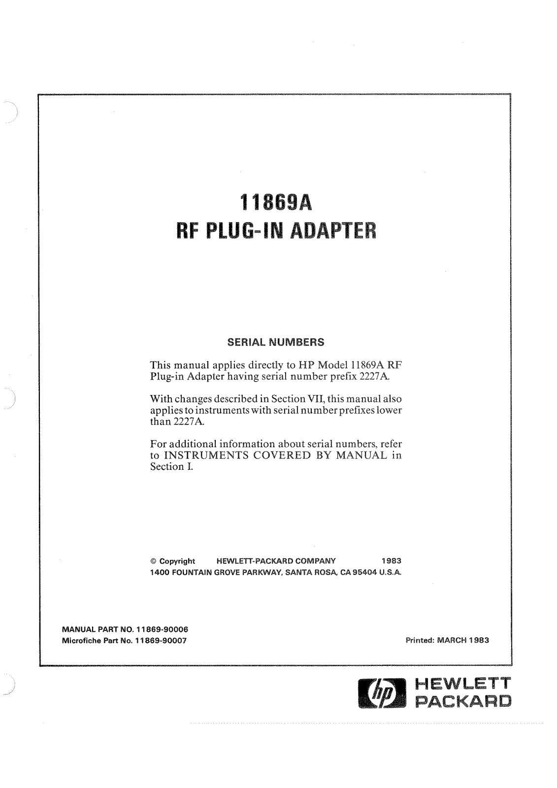 Hewlett-Packard 11869A User Manual