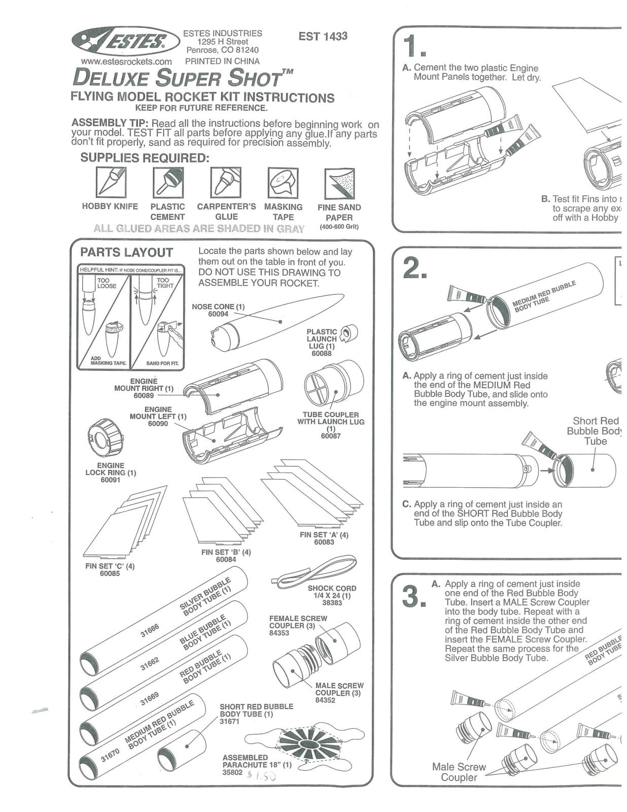 ESTES Deluxe Super Shot User Manual